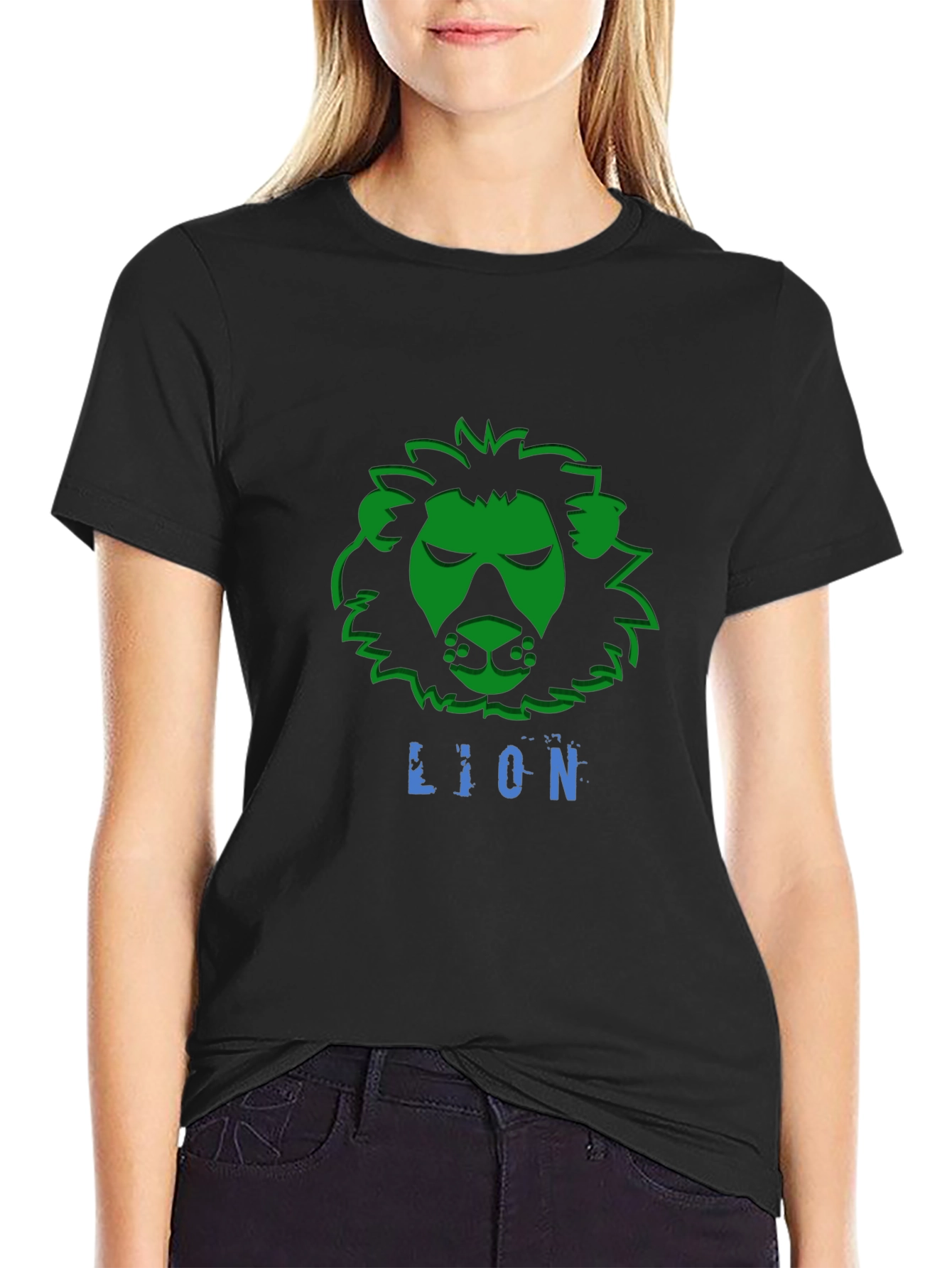 Lion Graphic T-Shirt - Black Crew Neck Tee