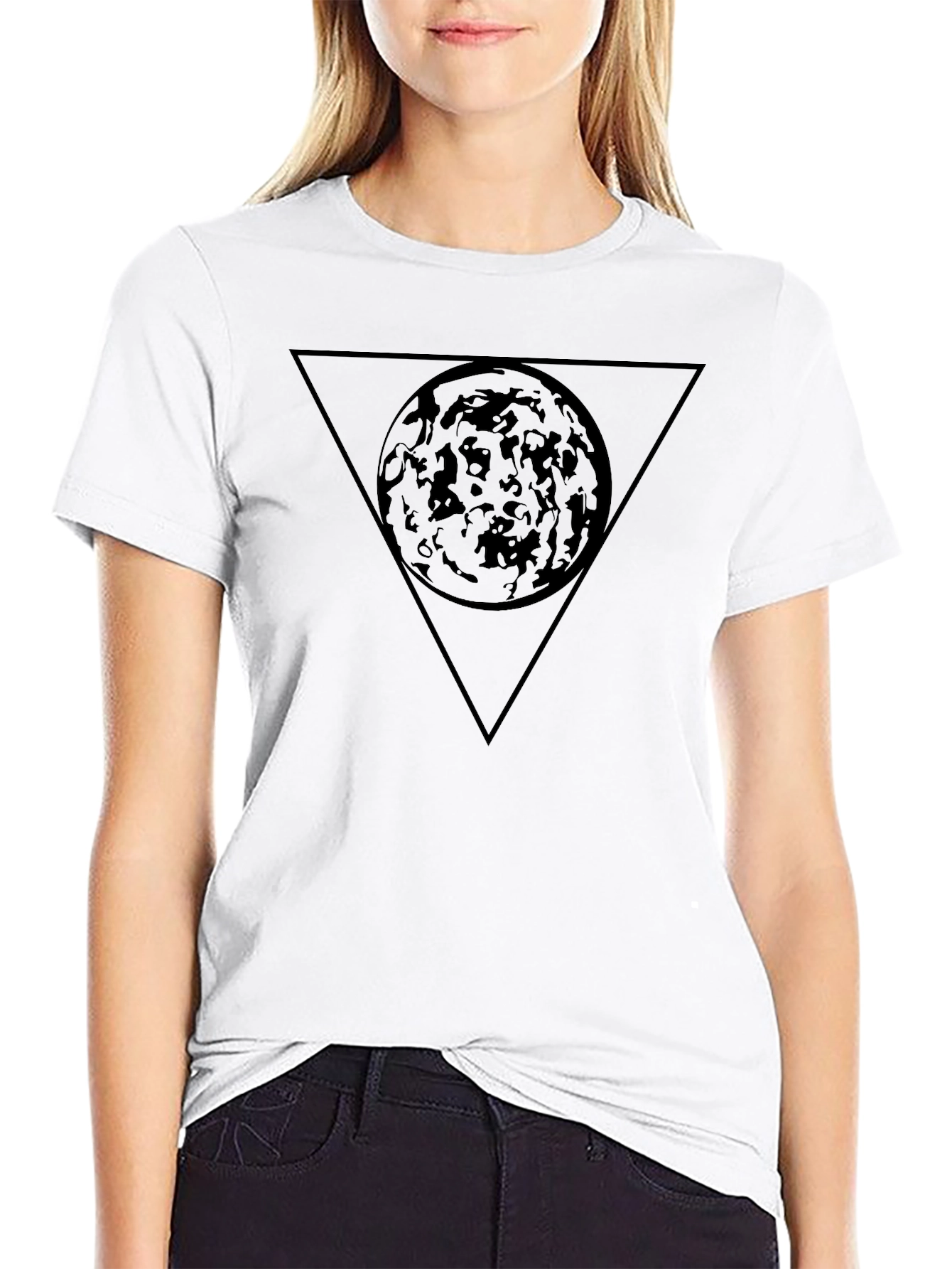 Black Graphic Tee - Geometric Moon Design