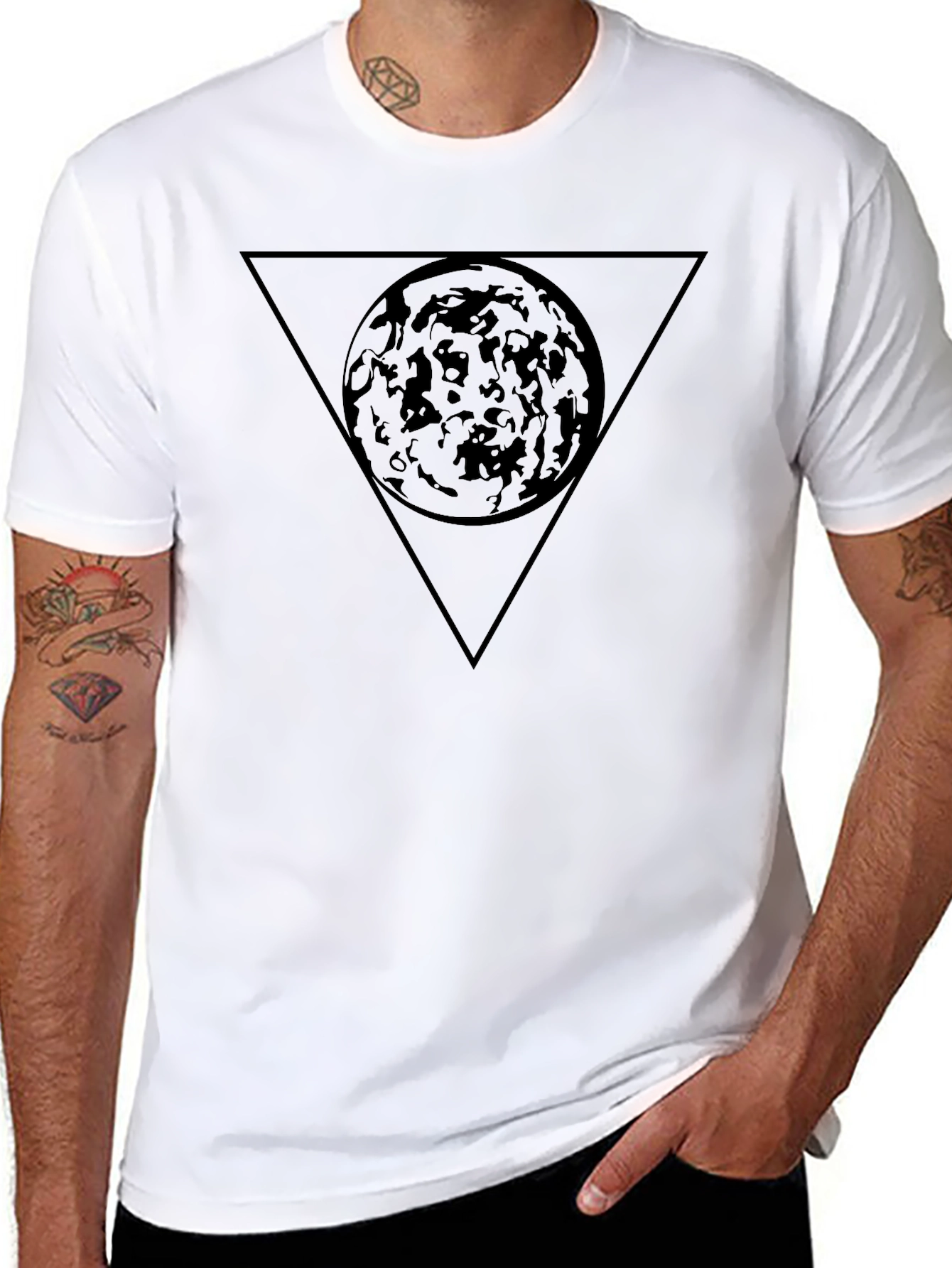 Black Graphic Tee - Geometric Moon Design