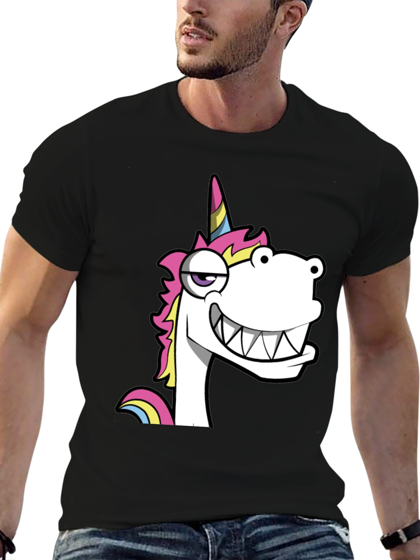 Funny Unicorn Graphic Black T-Shirt