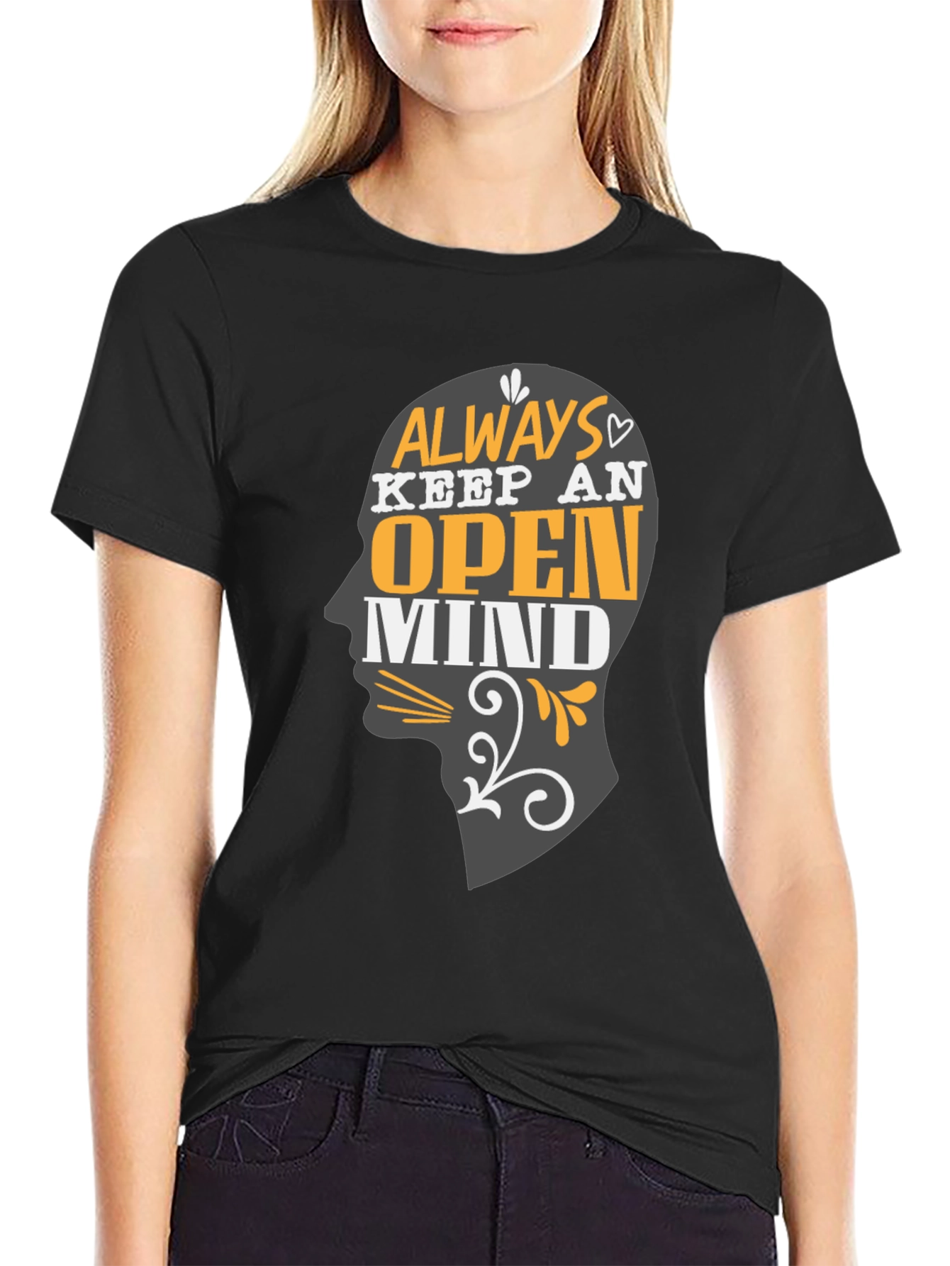 Open Mind Graphic Print Black Tee