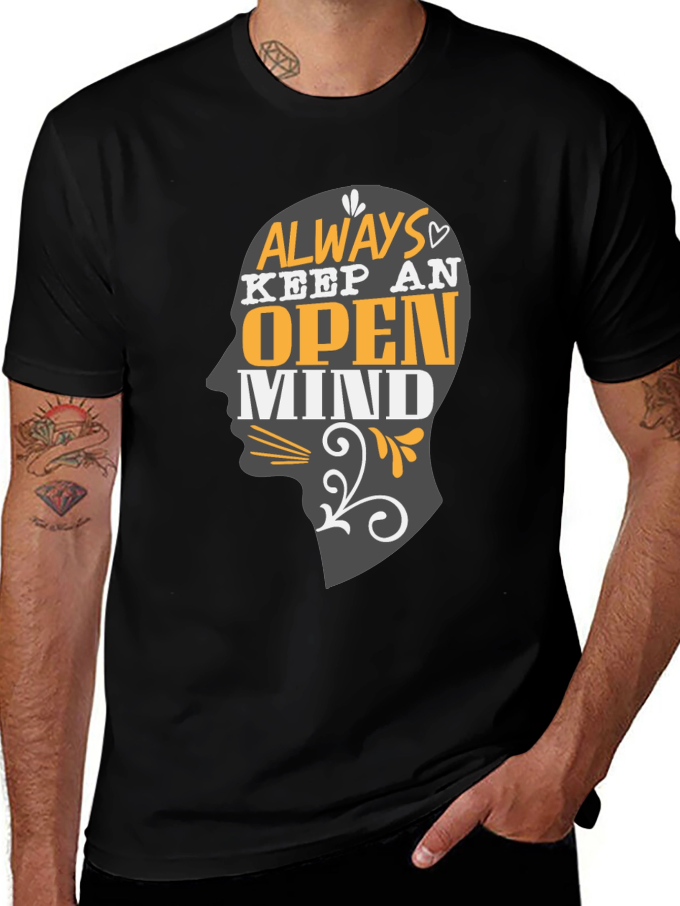 Open Mind Graphic Print Black Tee