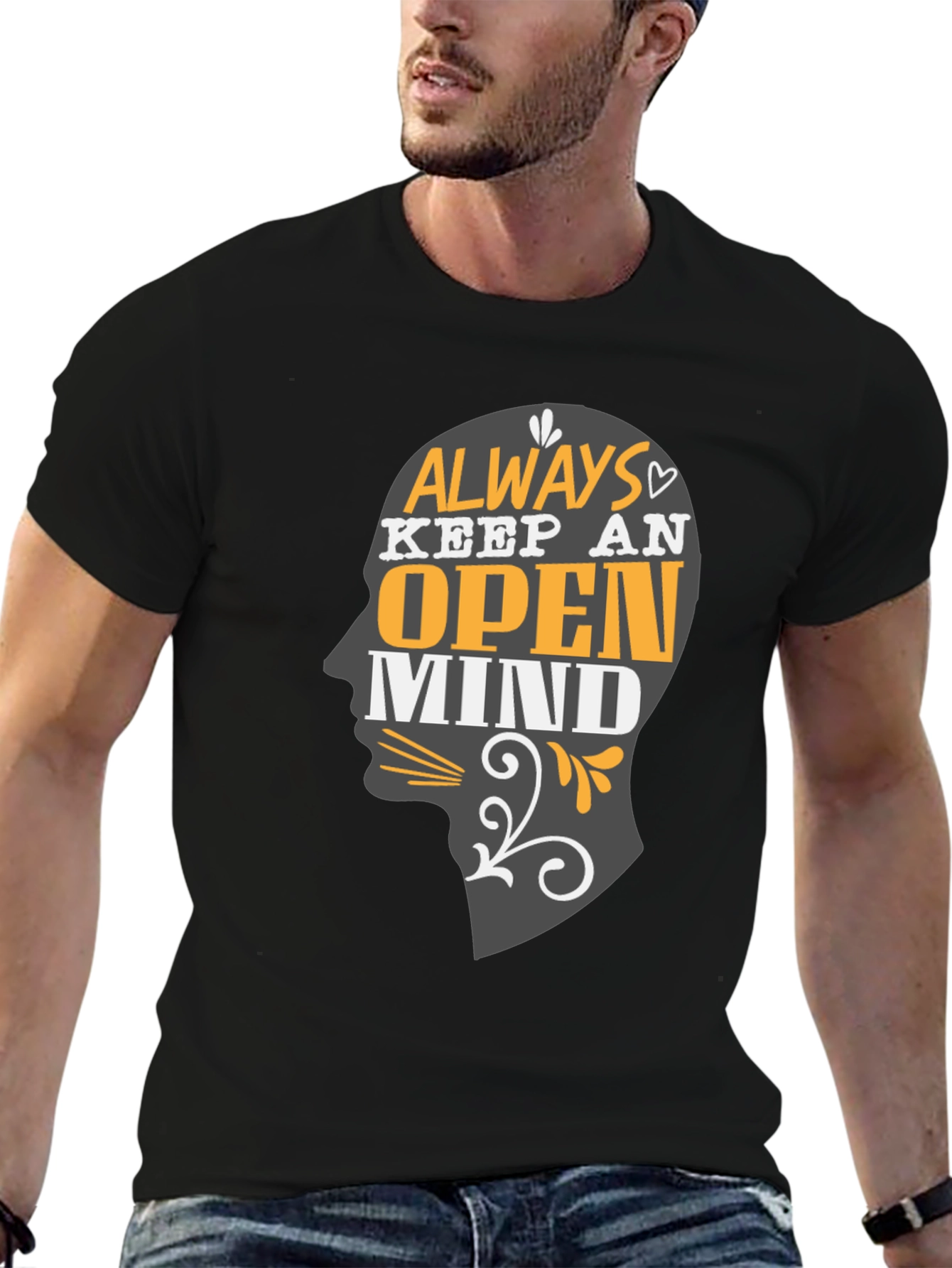 Open Mind Graphic Print Black Tee