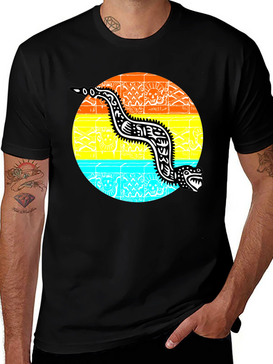Aztec Serpent Graphic Tee - Black Cotton T-Shirt