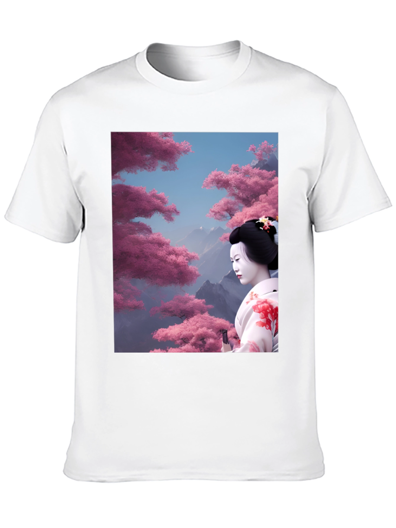 Geisha Cherry Blossom Graphic Tee - Black