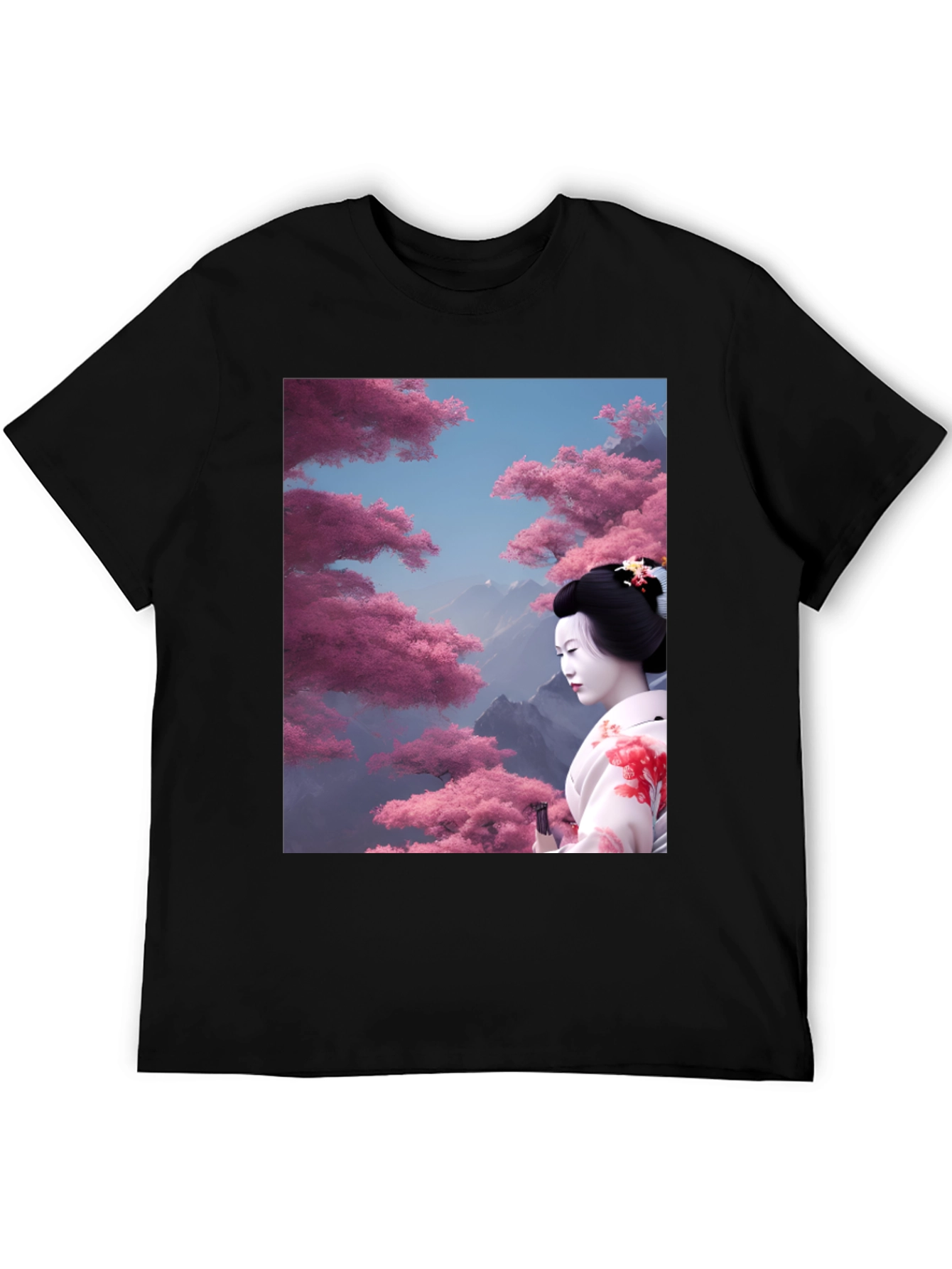 Geisha Cherry Blossom Graphic Tee - Black
