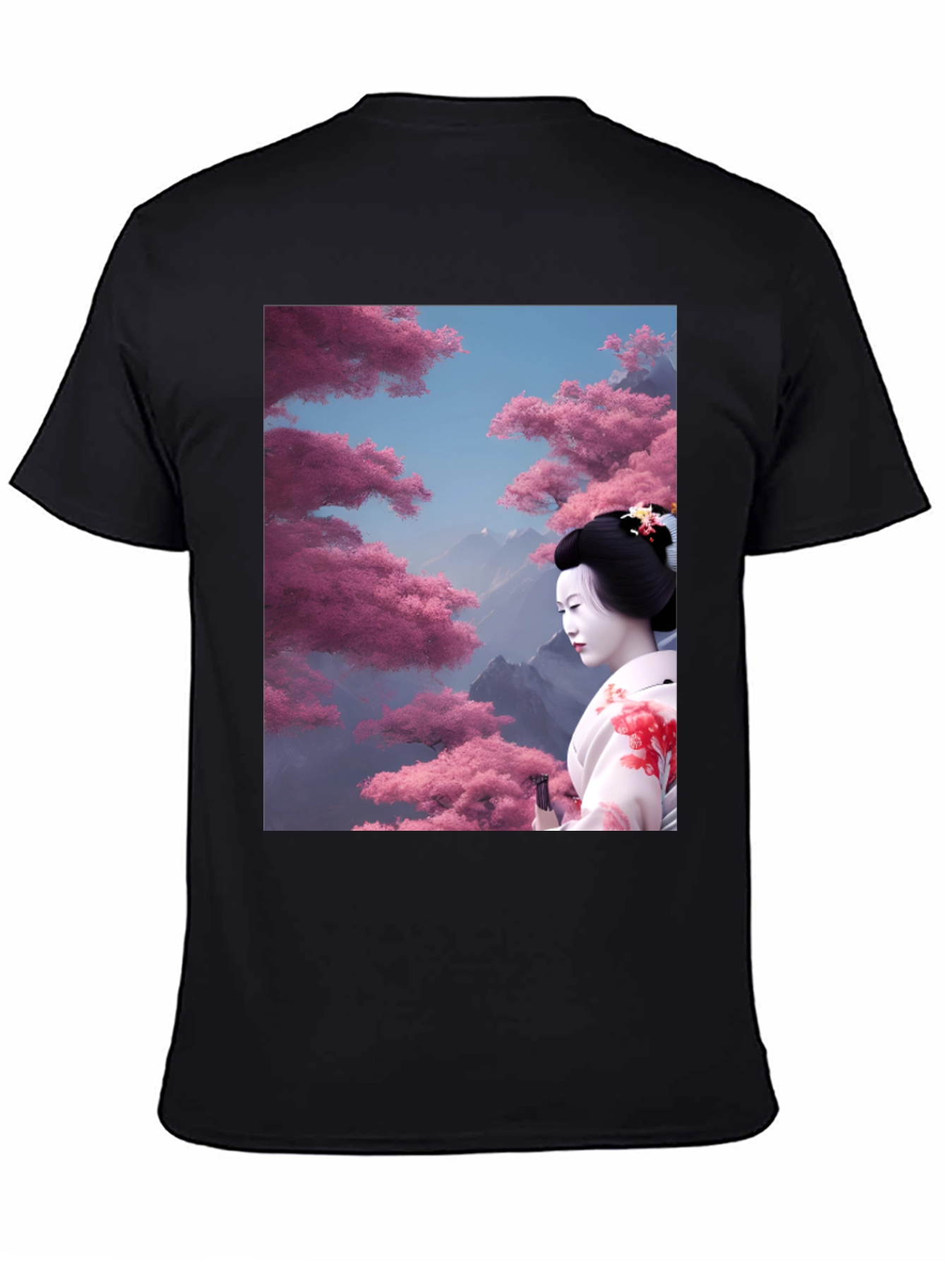 Geisha Cherry Blossom Graphic Tee - Black