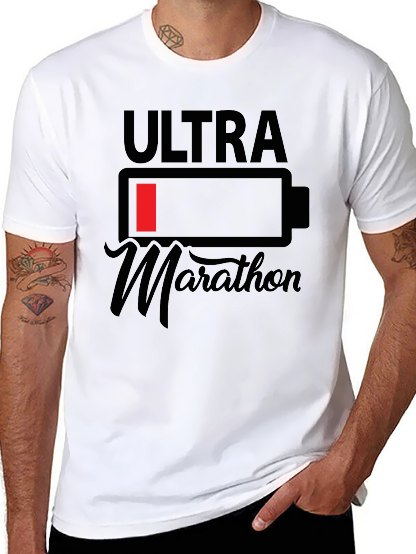 Ultra Marathon Low Battery Mens Black T-Shirt