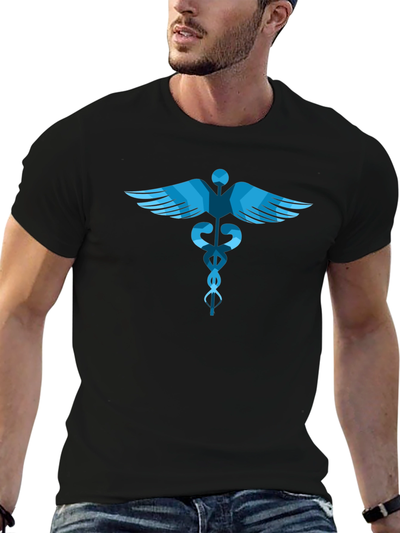 Caduceus Graphic Tee - Black Cotton T-Shirt