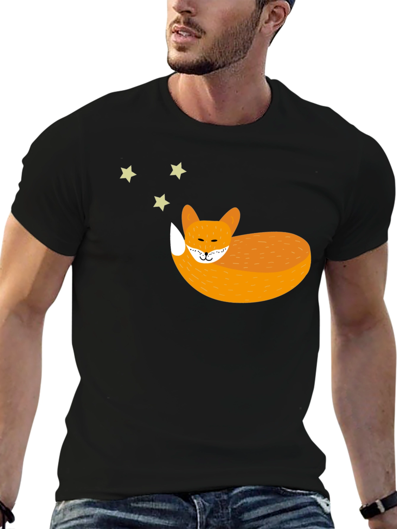 Sleeping Fox Graphic Tee - Unisex Black T-Shirt