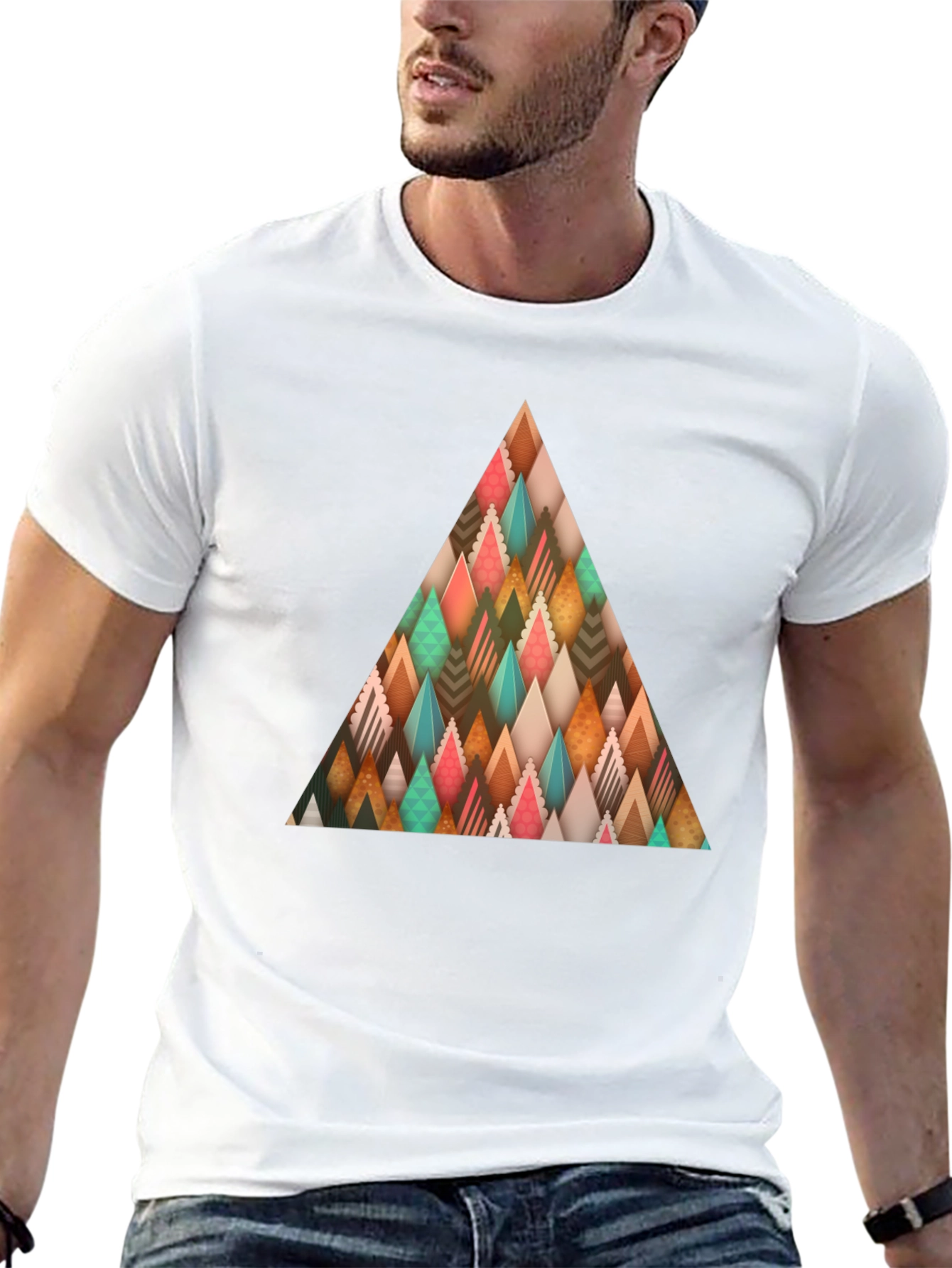 Abstract Geometric Triangle Graphic Tee - Mens Black T-Shirt