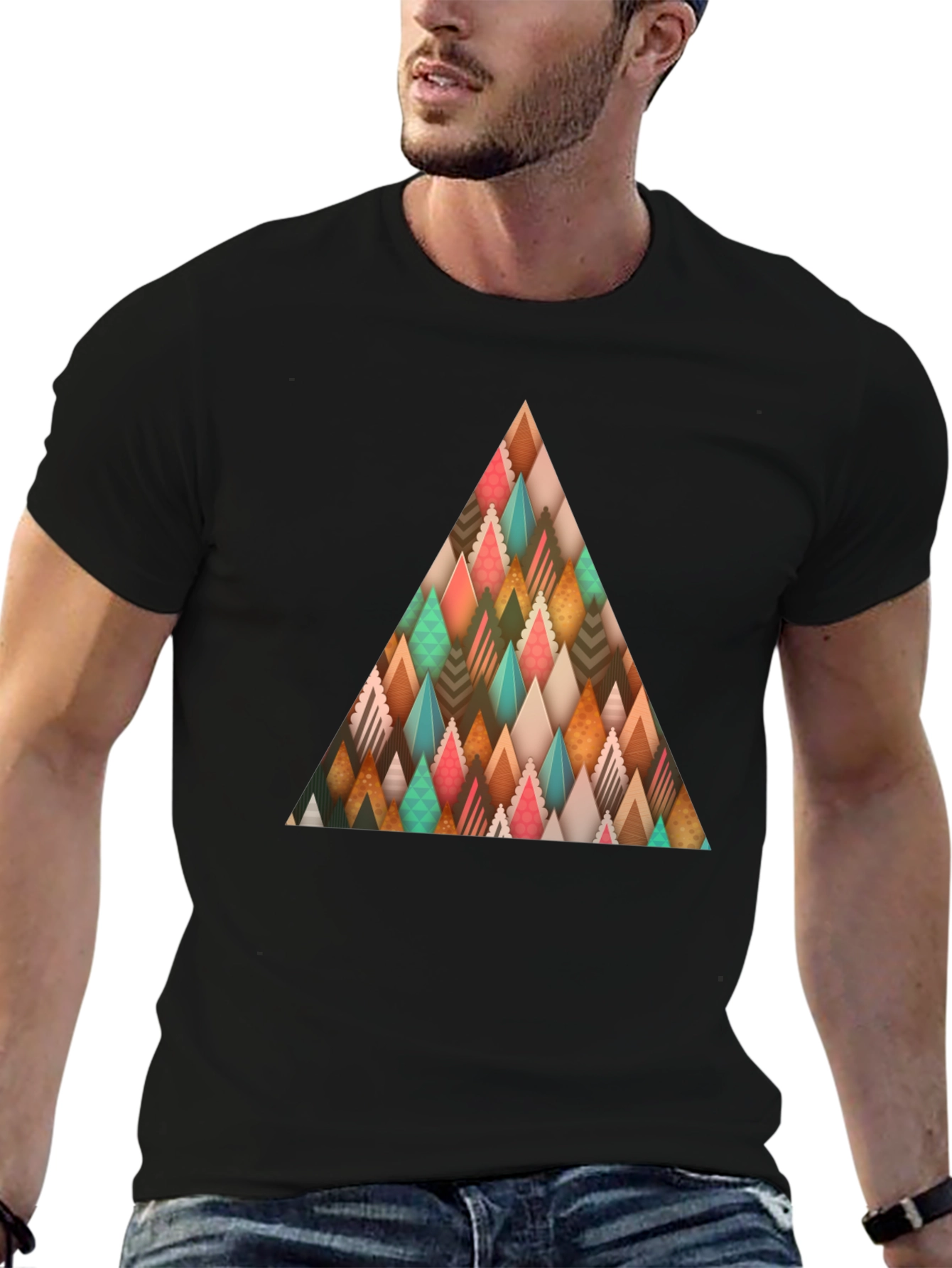 Abstract Geometric Triangle Graphic Tee - Mens Black T-Shirt