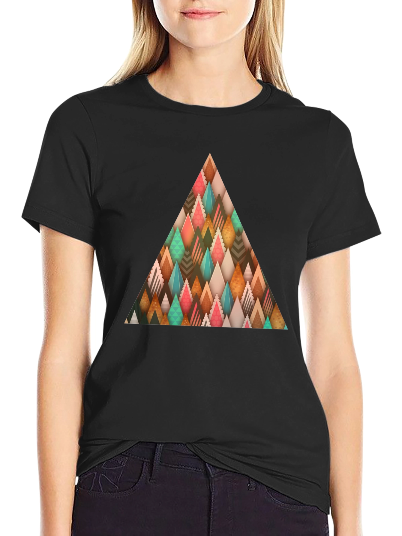 Abstract Geometric Triangle Graphic Tee - Mens Black T-Shirt