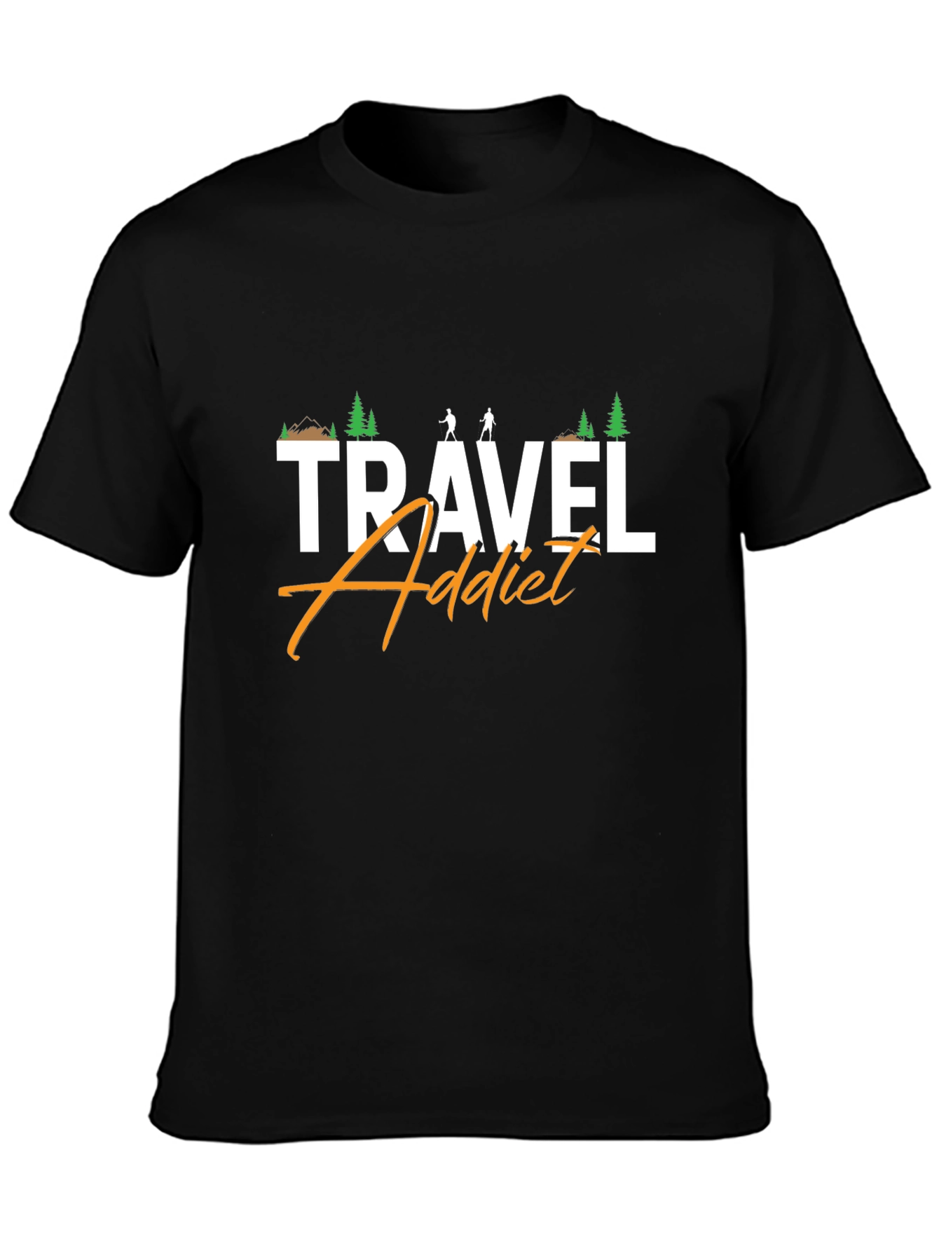 Travel Addict T-Shirt Black Cotton Blend Graphic Tee