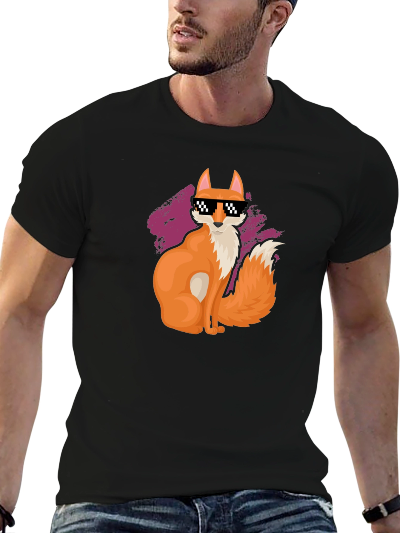 Cool Fox Pixel Sunglasses Black T-Shirt