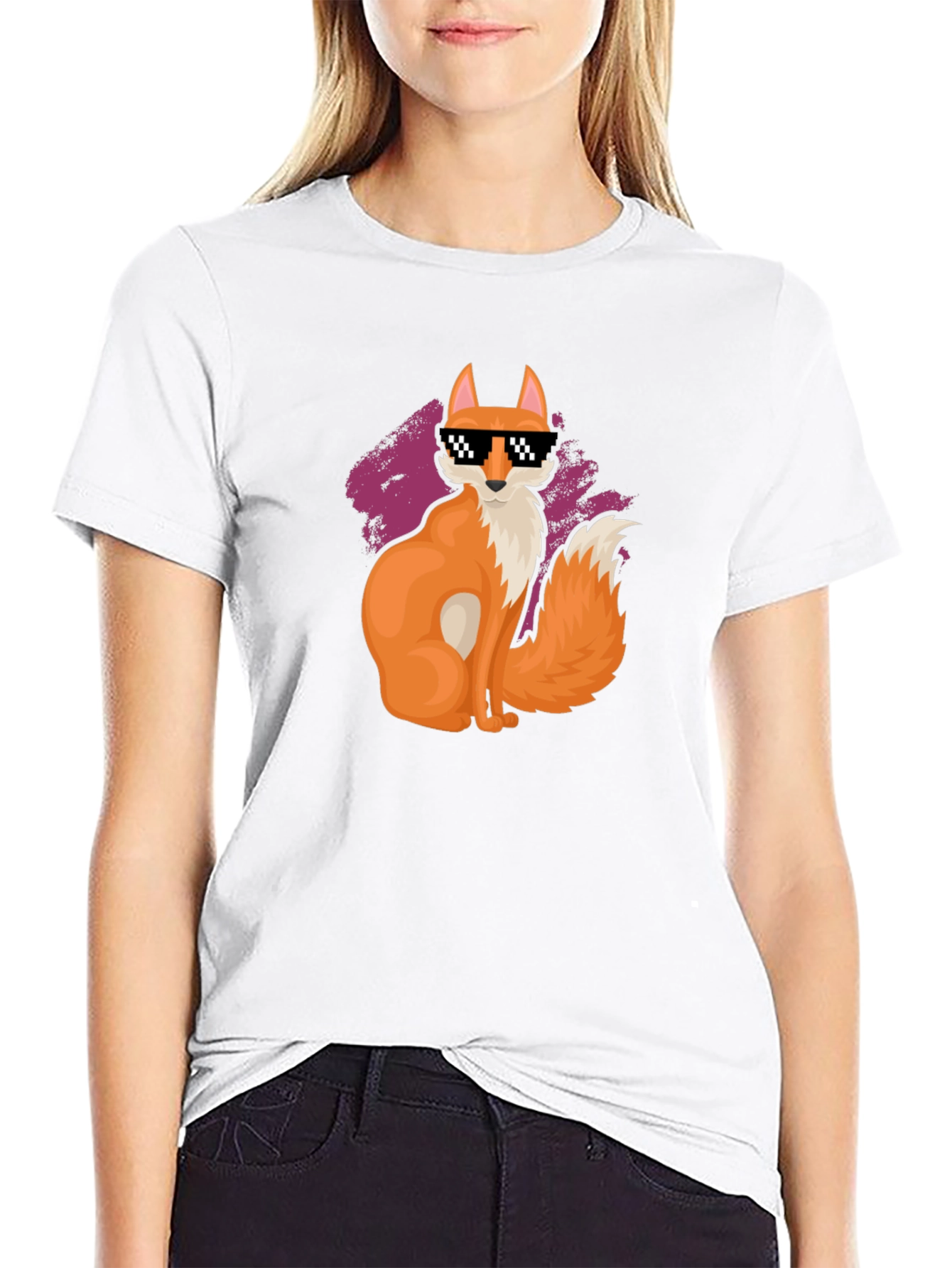 Cool Fox Pixel Sunglasses Black T-Shirt