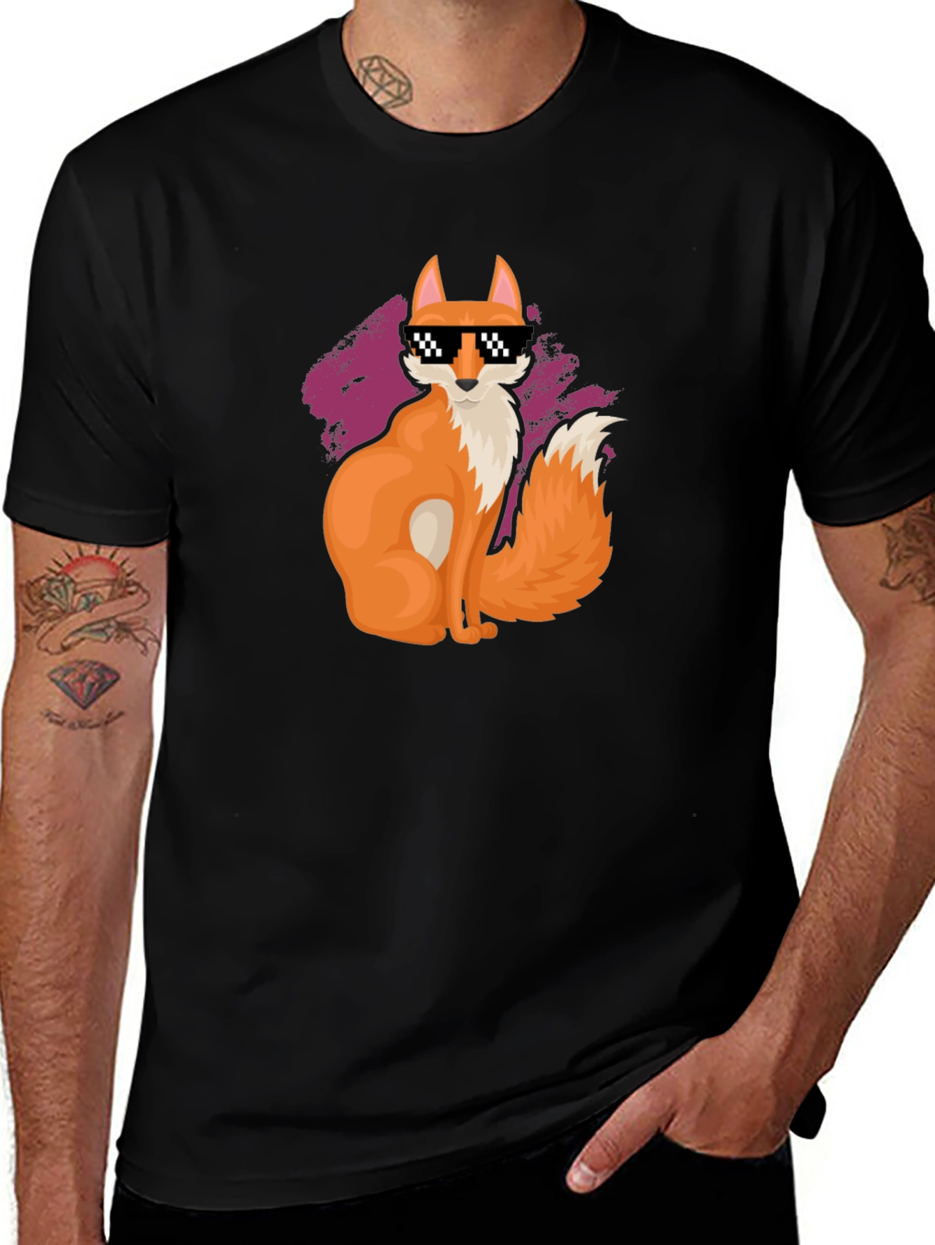 Cool Fox Pixel Sunglasses Black T-Shirt