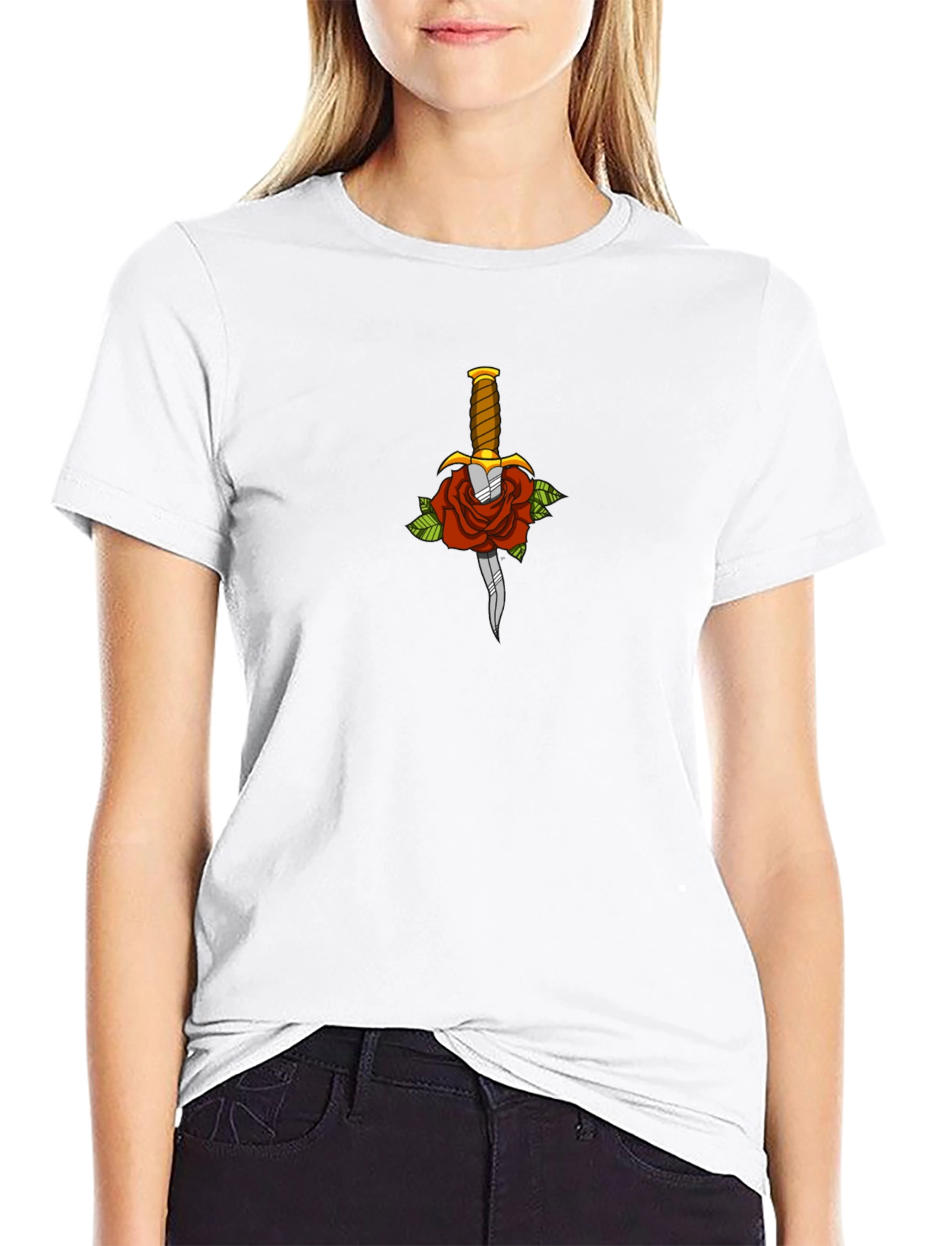 Rose & Dagger Graphic Tee - Edgy Style