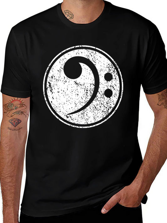 Bass Clef Distressed Graphic Black T-Shirt