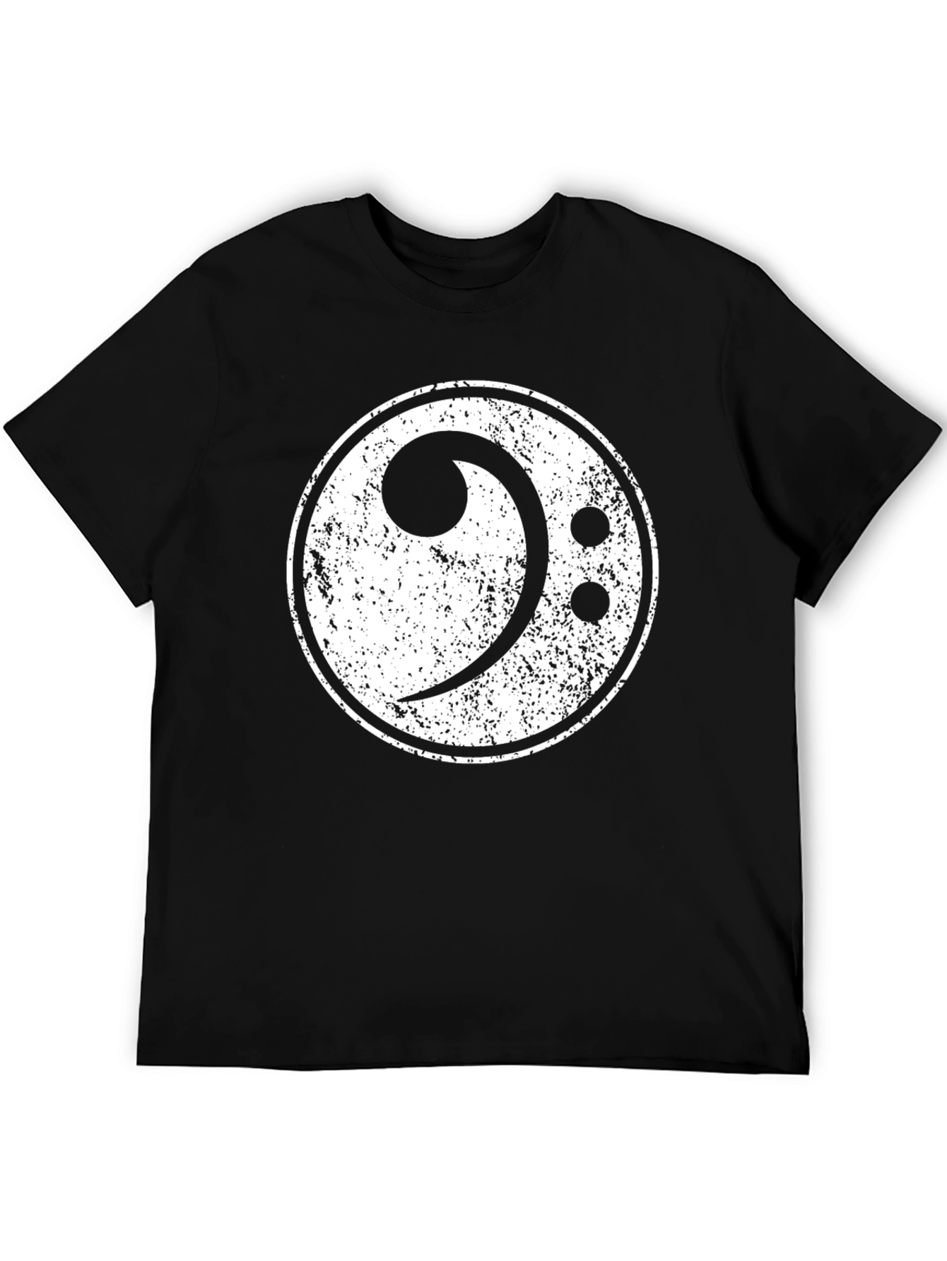 Bass Clef Distressed Graphic Black T-Shirt