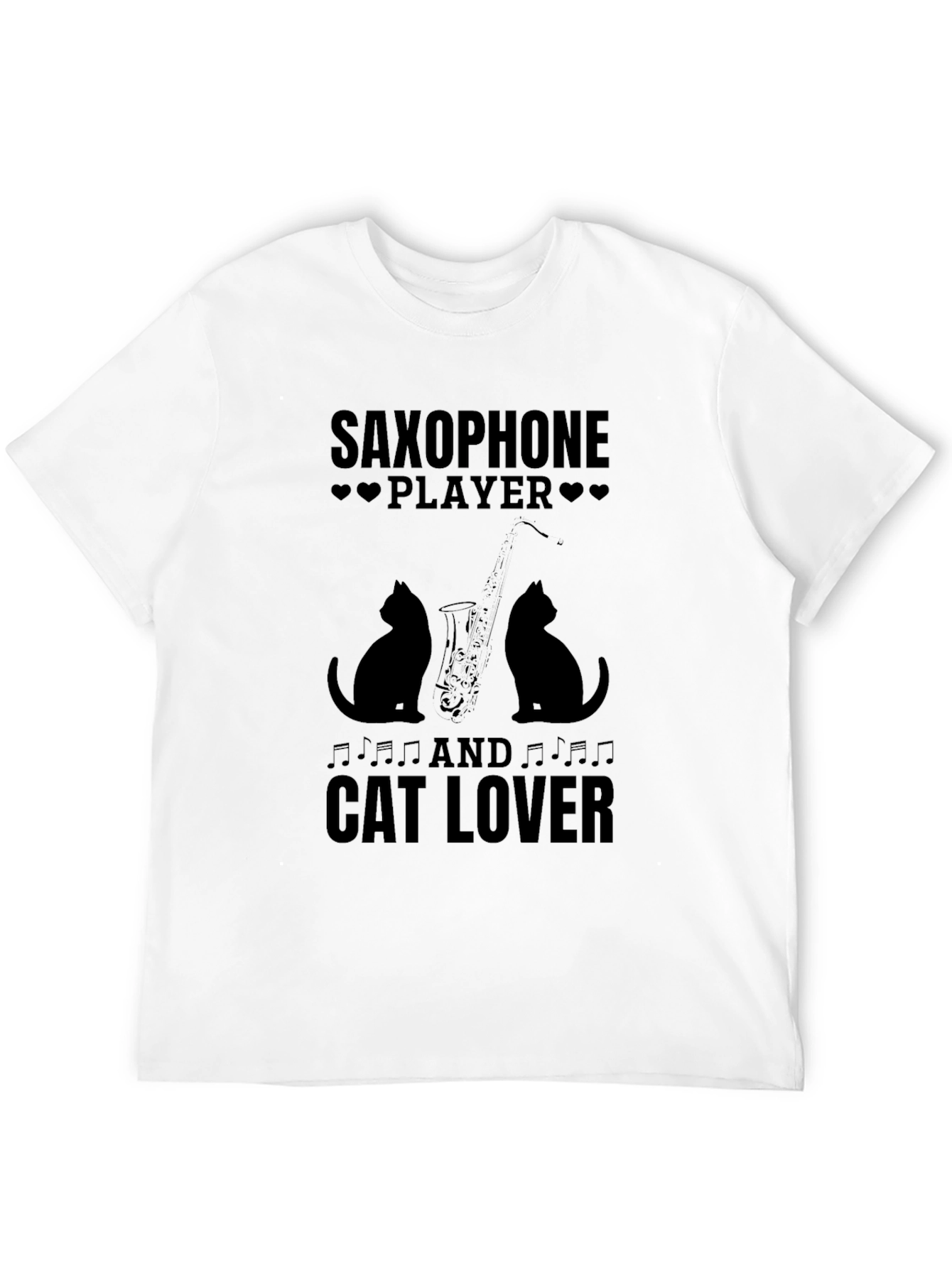 Saxophone Player & Cat Lover Black Graphic T-Shirt