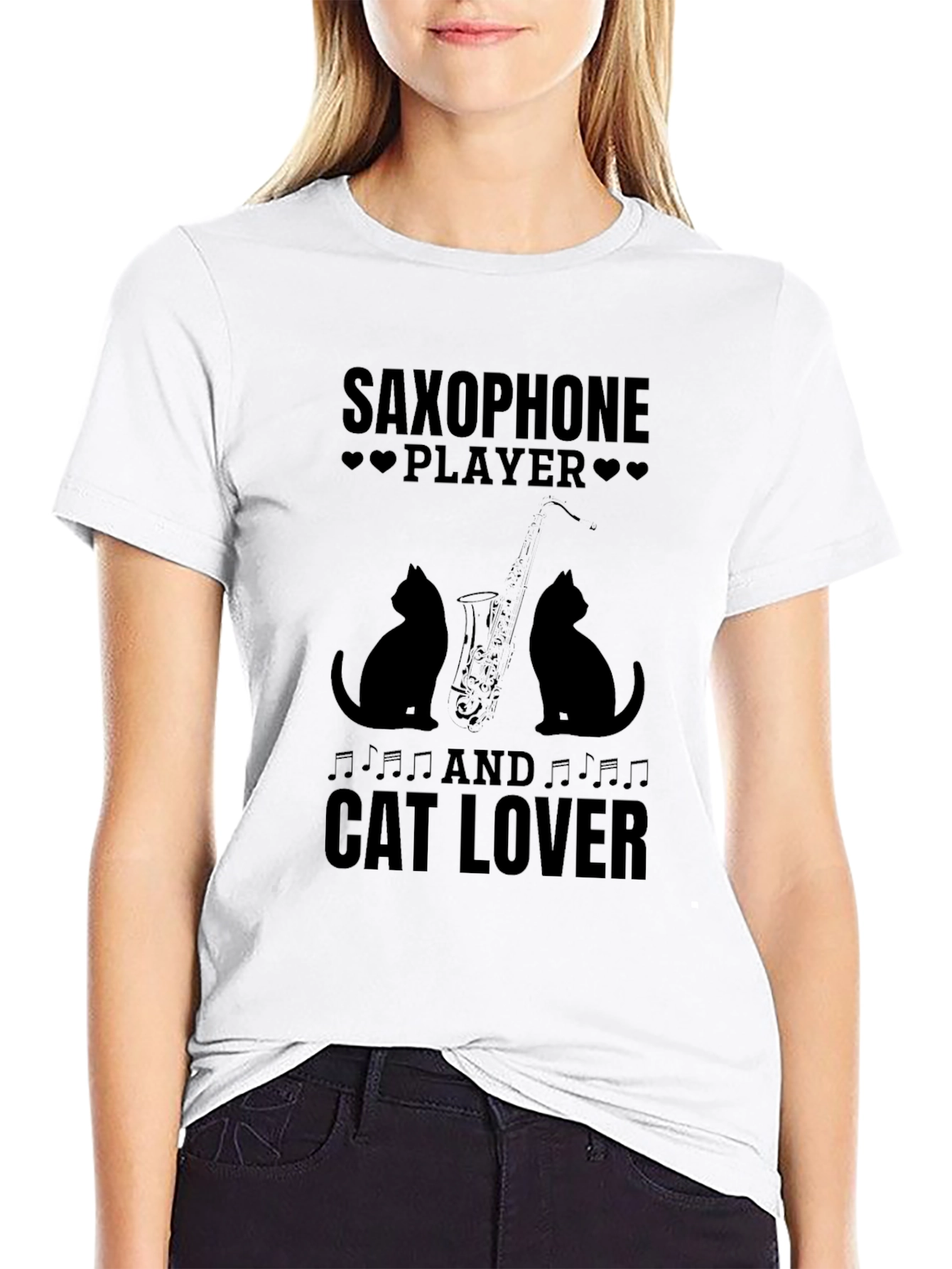 Saxophone Player & Cat Lover Black Graphic T-Shirt