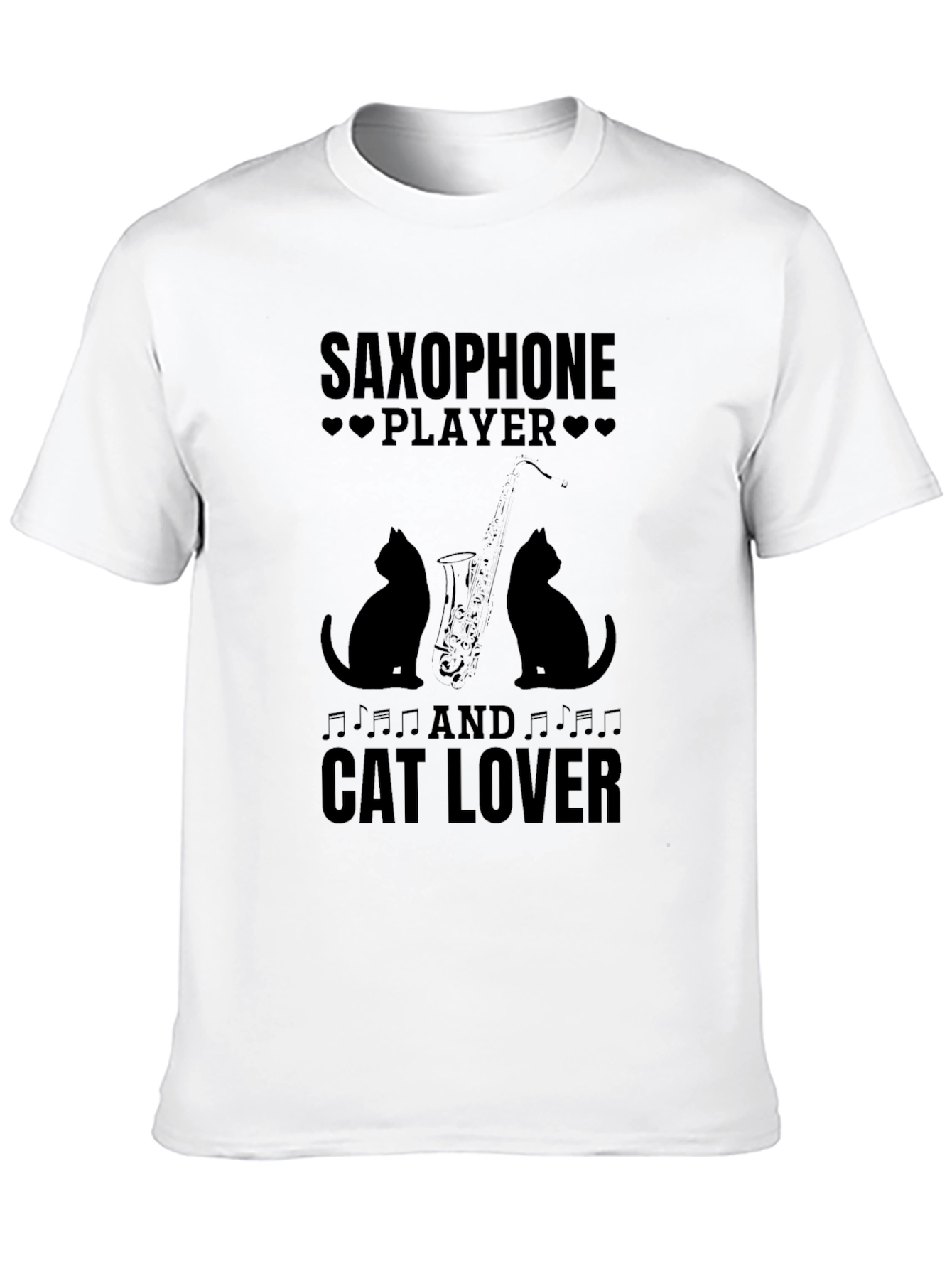 Saxophone Player & Cat Lover Black Graphic T-Shirt