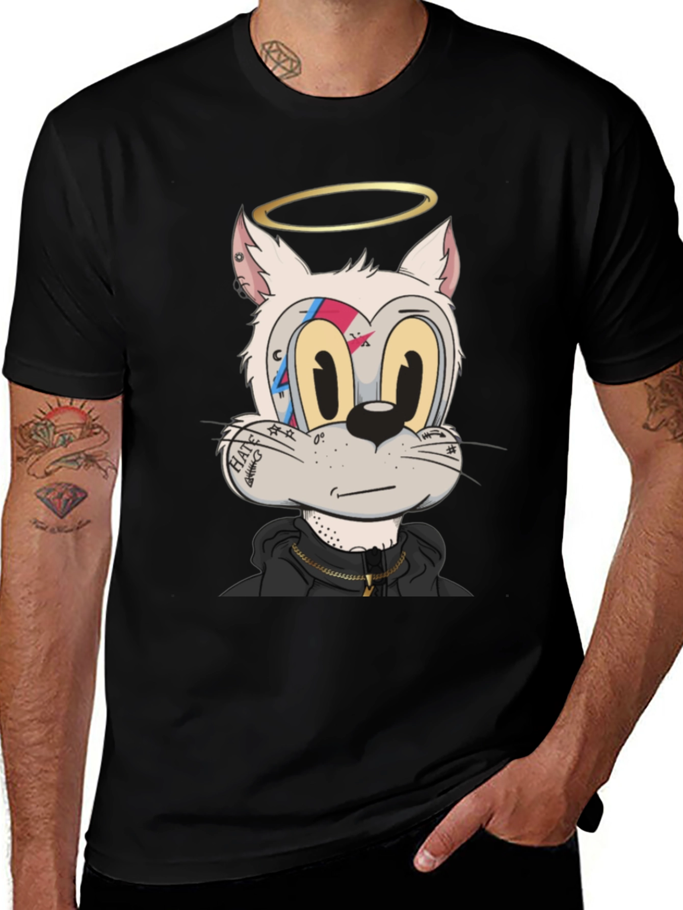 Cartoon Cat T-Shirt - Black Graphic Tee