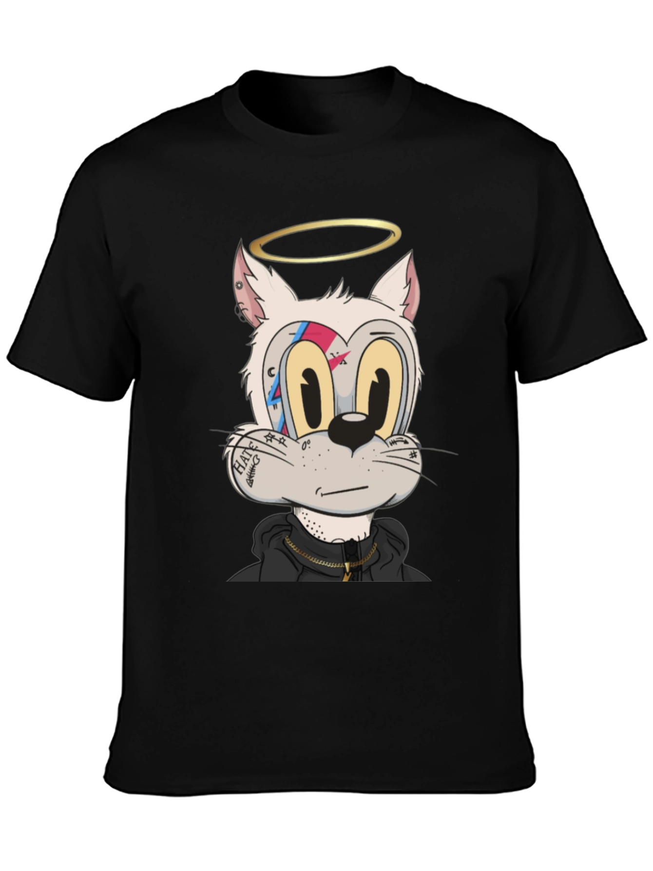 Cartoon Cat T-Shirt - Black Graphic Tee