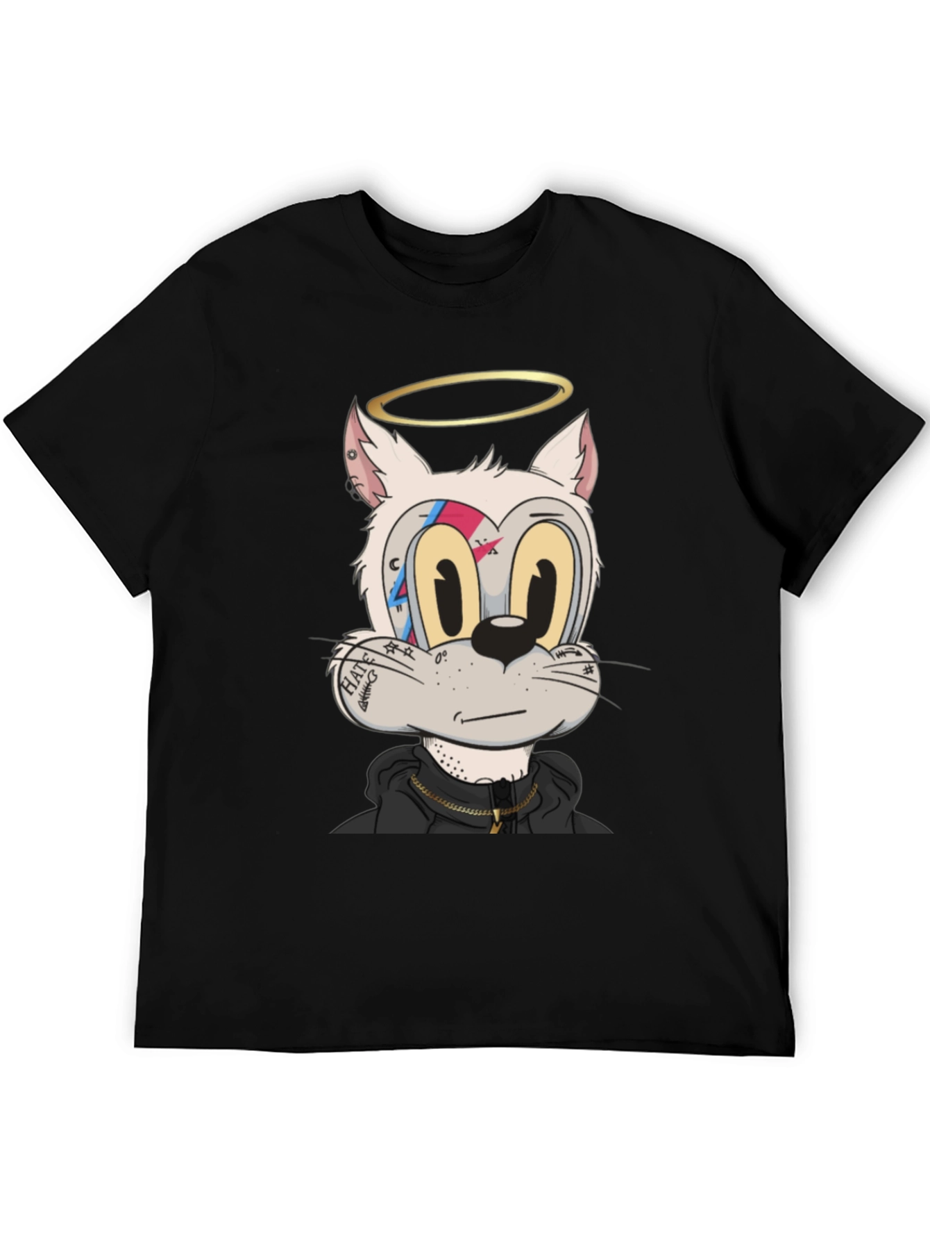 Cartoon Cat T-Shirt - Black Graphic Tee