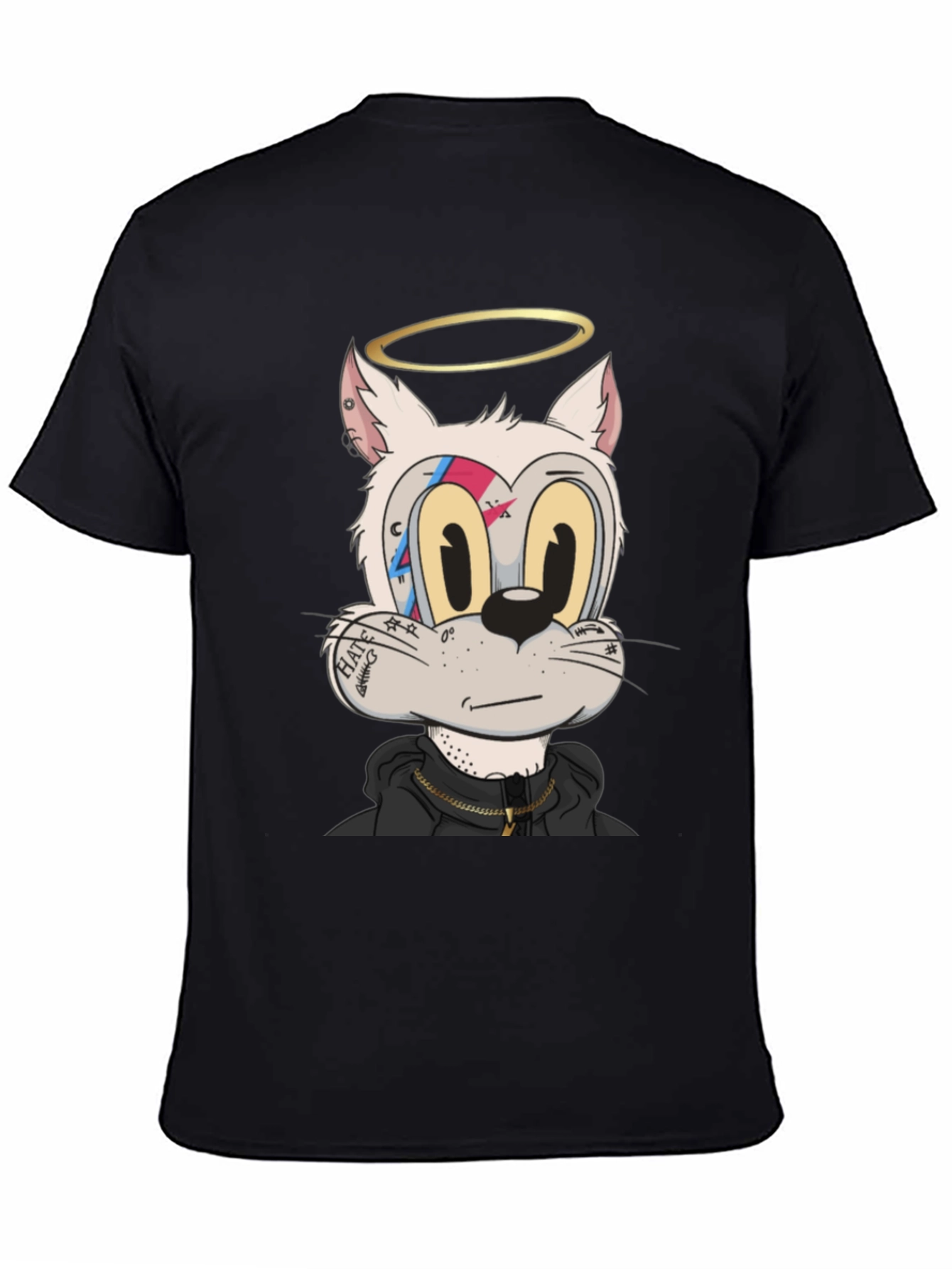 Cartoon Cat T-Shirt - Black Graphic Tee