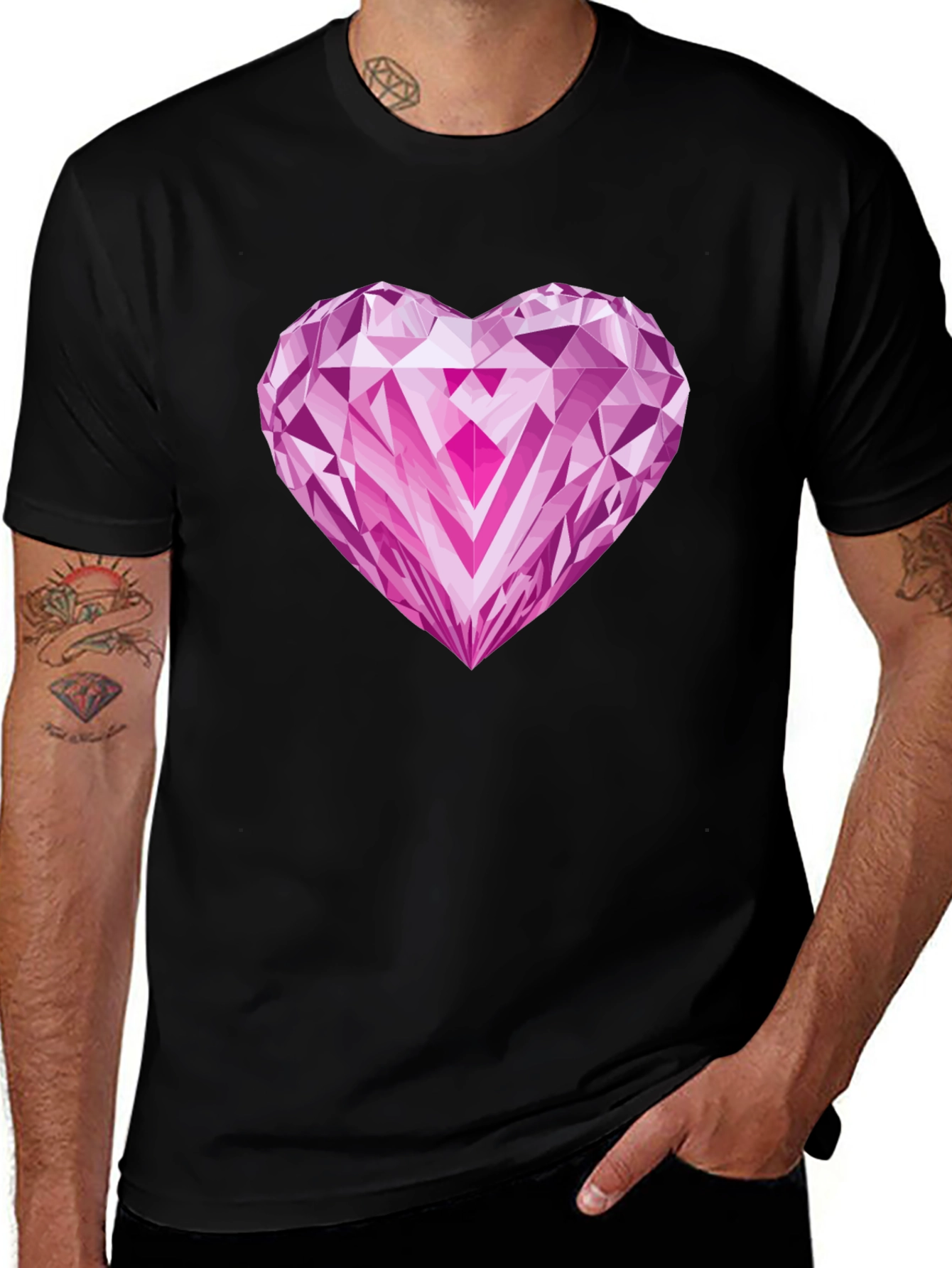 Heart Diamond Graphic Tee - Stylish Black T-Shirt