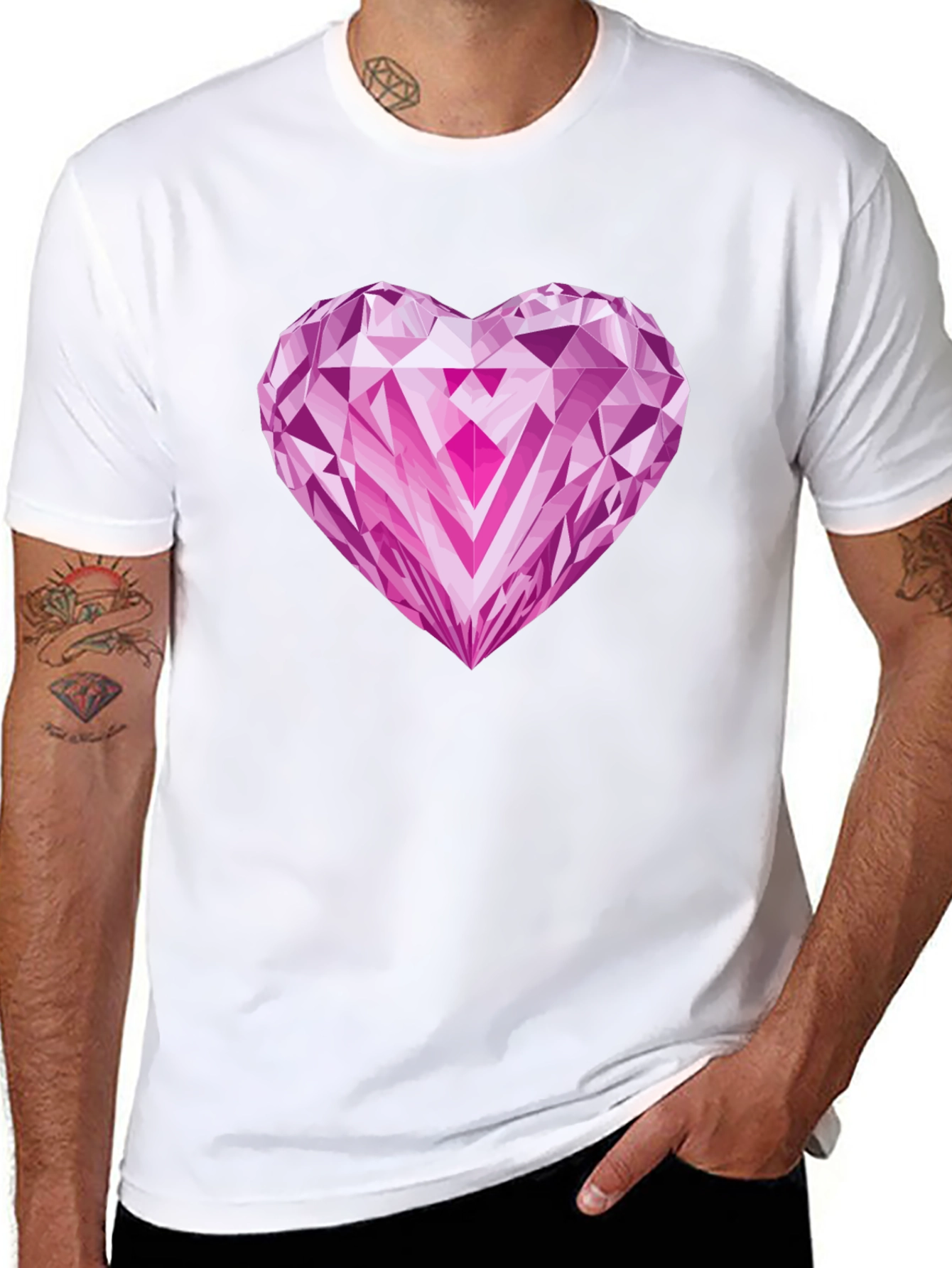 Heart Diamond Graphic Tee - Stylish Black T-Shirt