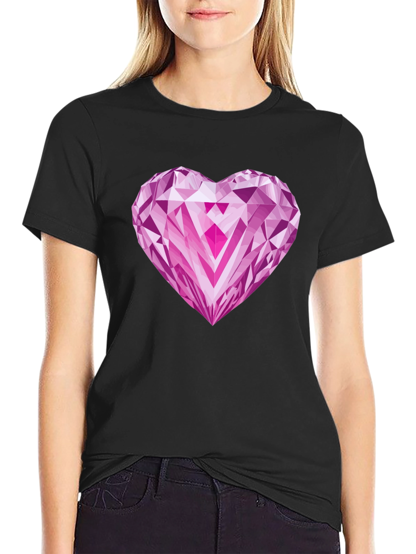 Heart Diamond Graphic Tee - Stylish Black T-Shirt