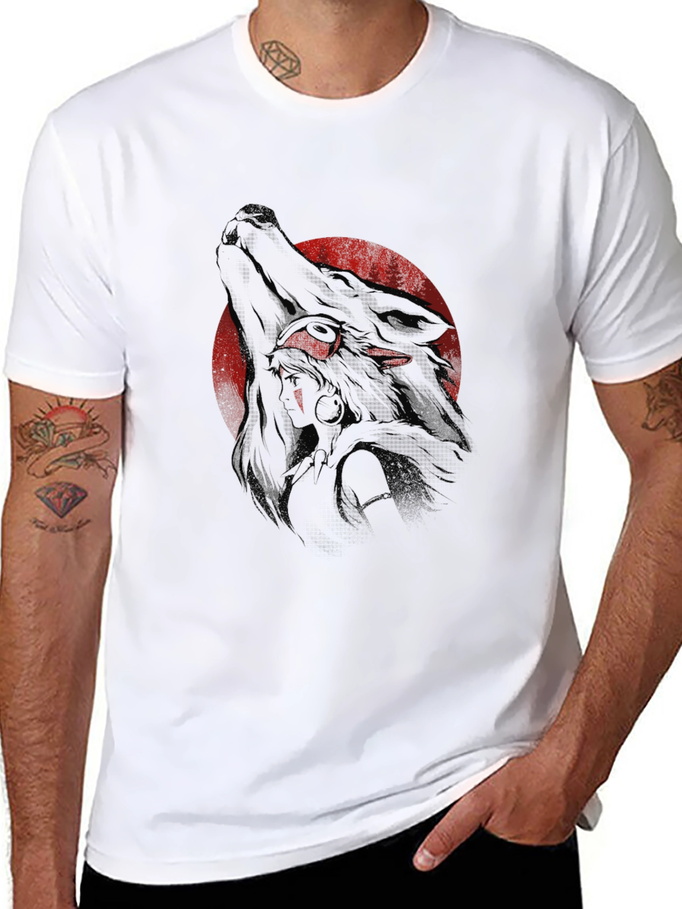 Mens Black Wolf Graphic Tee
