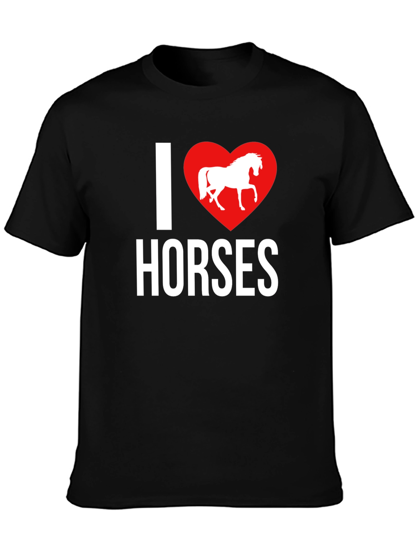 I Love Horses T-Shirt - Black Cotton Tee