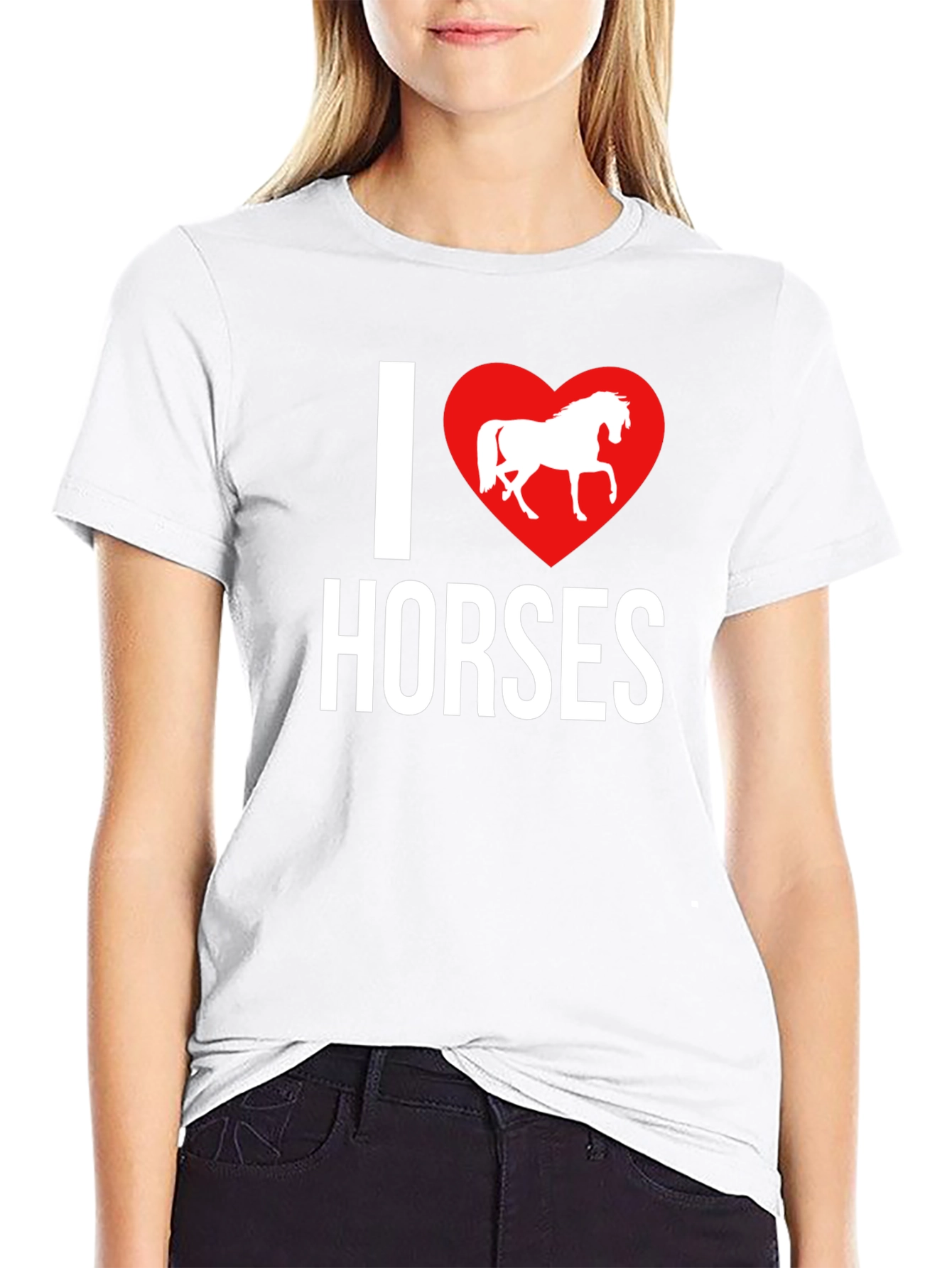 I Love Horses T-Shirt - Black Cotton Tee