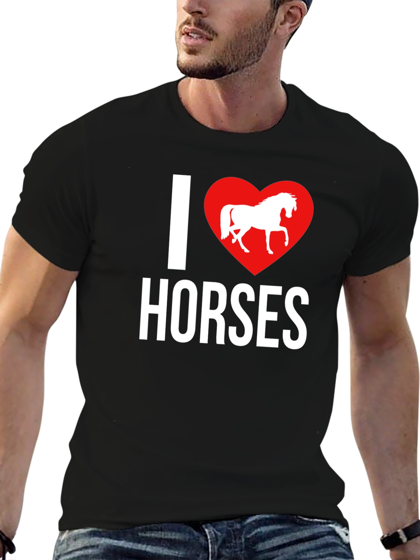 I Love Horses T-Shirt - Black Cotton Tee