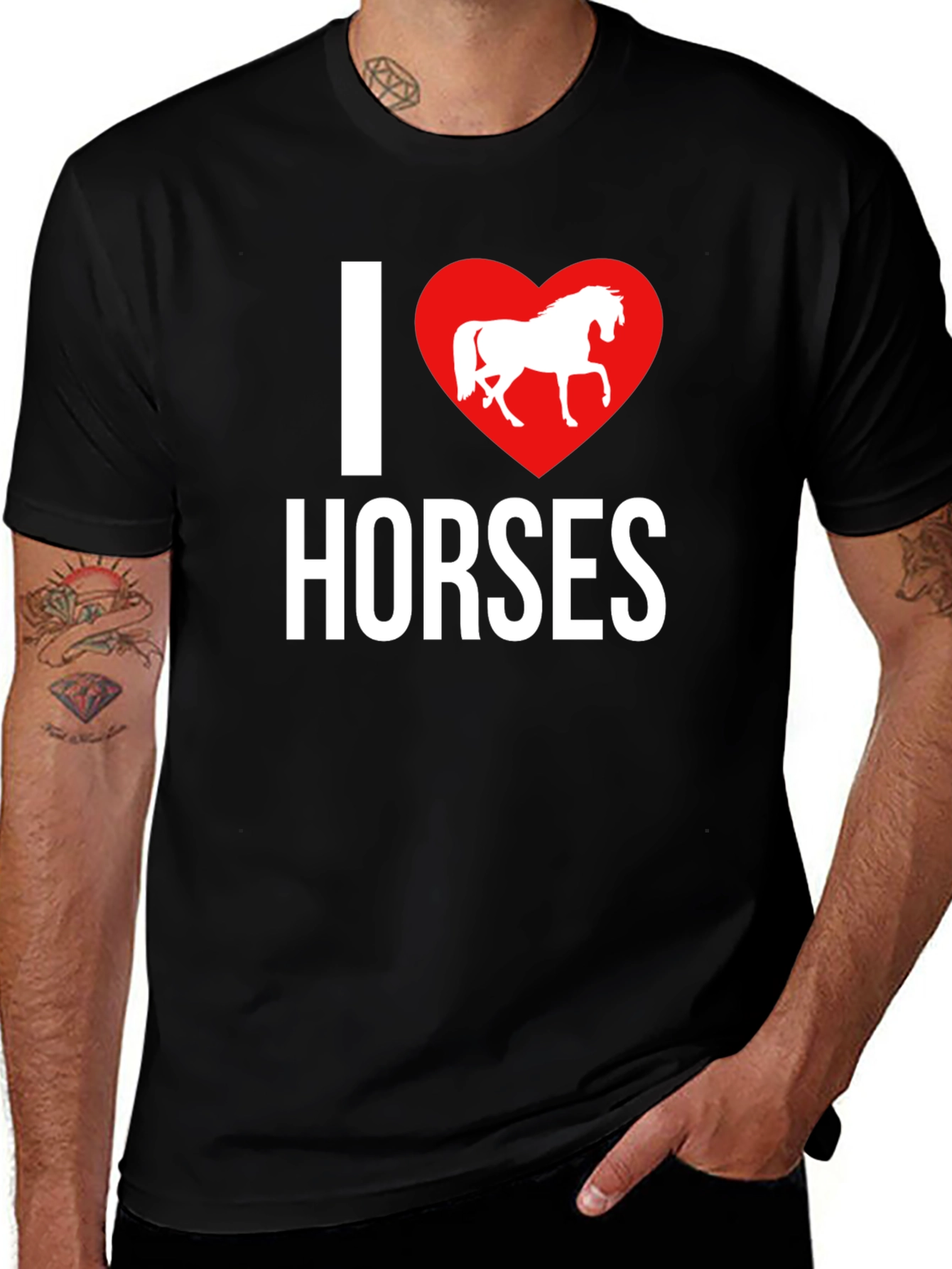 I Love Horses T-Shirt - Black Cotton Tee
