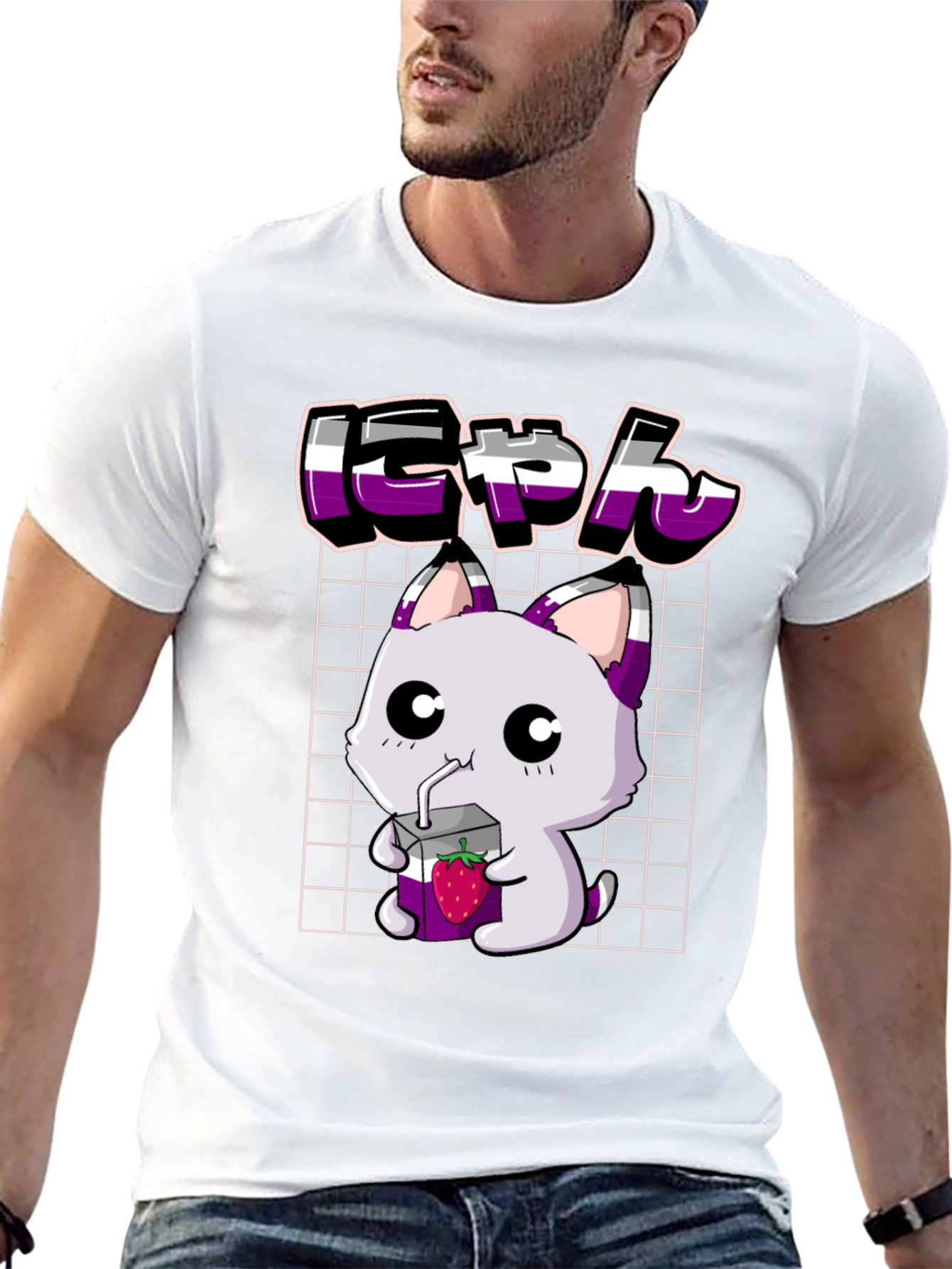 Asexual Pride Anime Cat T-Shirt