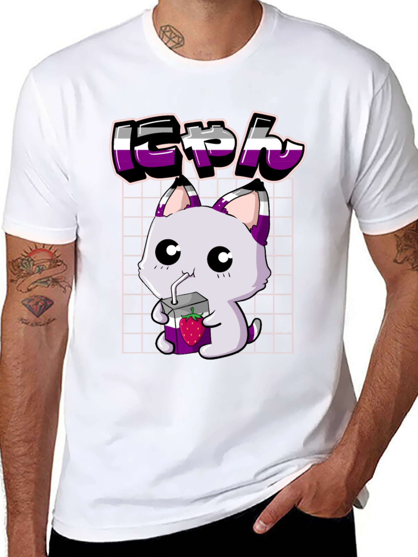 Asexual Pride Anime Cat T-Shirt
