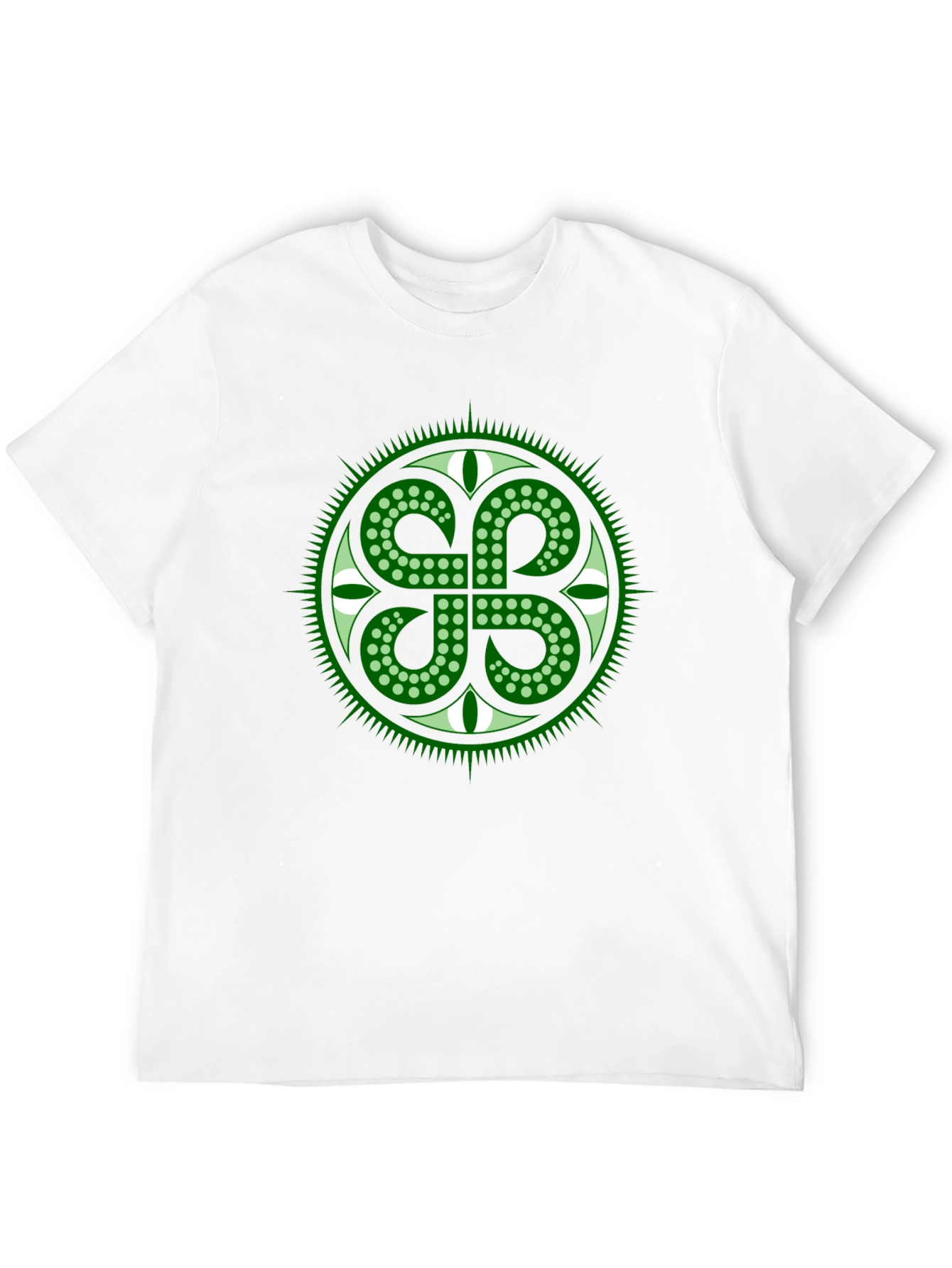 Green Shamrock Circle Black T-Shirt
