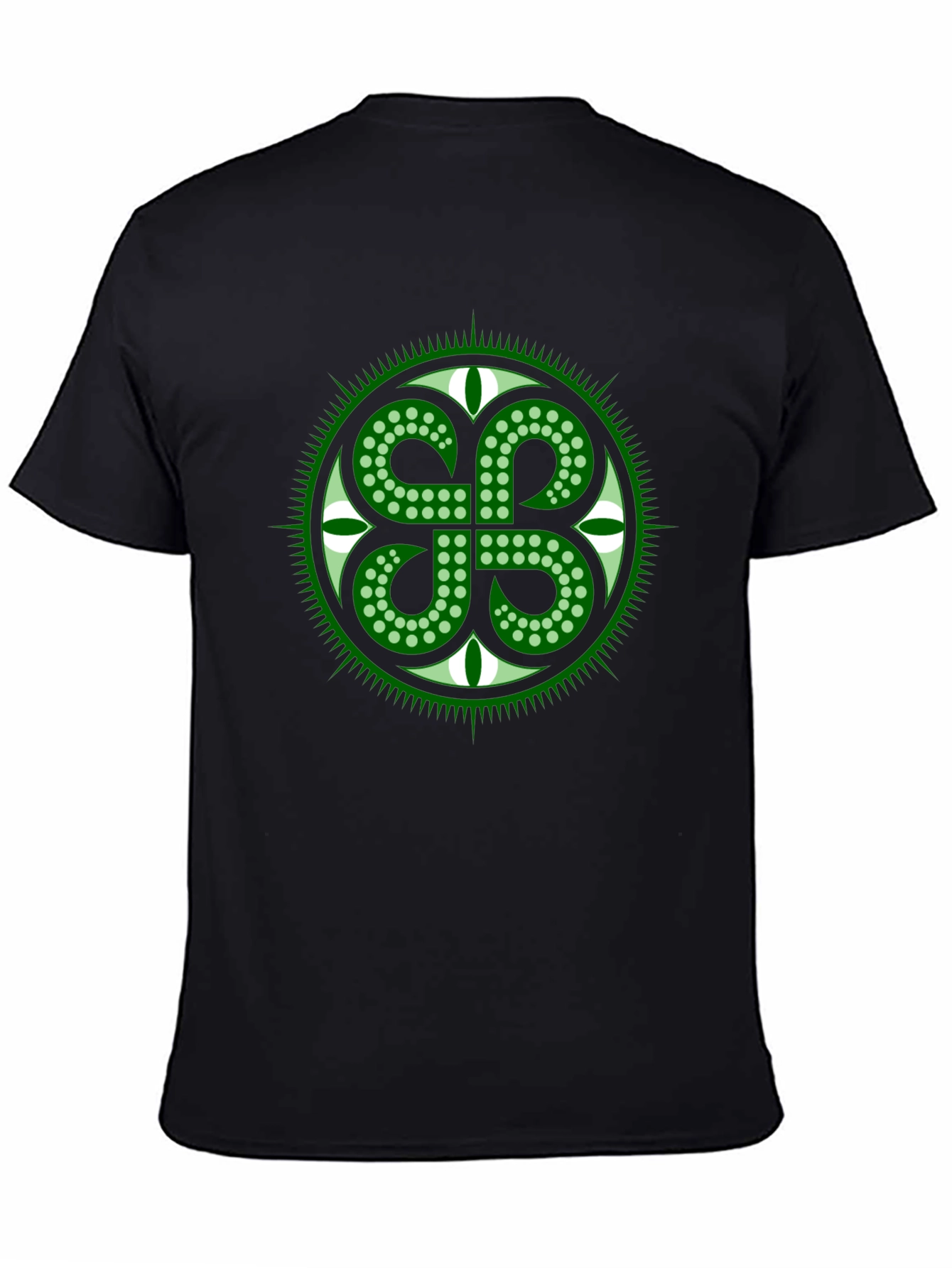 Green Shamrock Circle Black T-Shirt