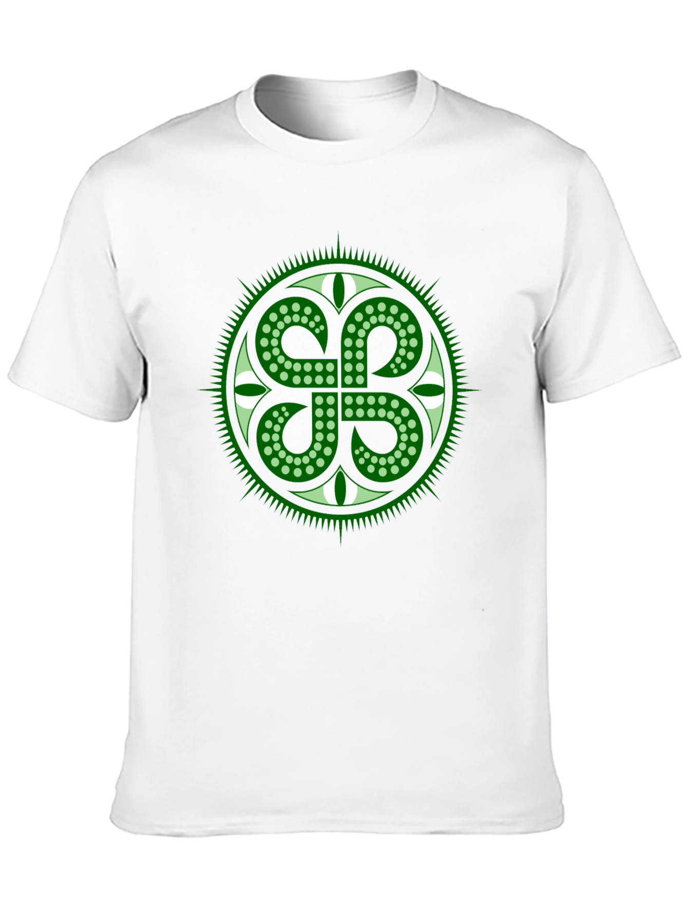 Green Shamrock Circle Black T-Shirt