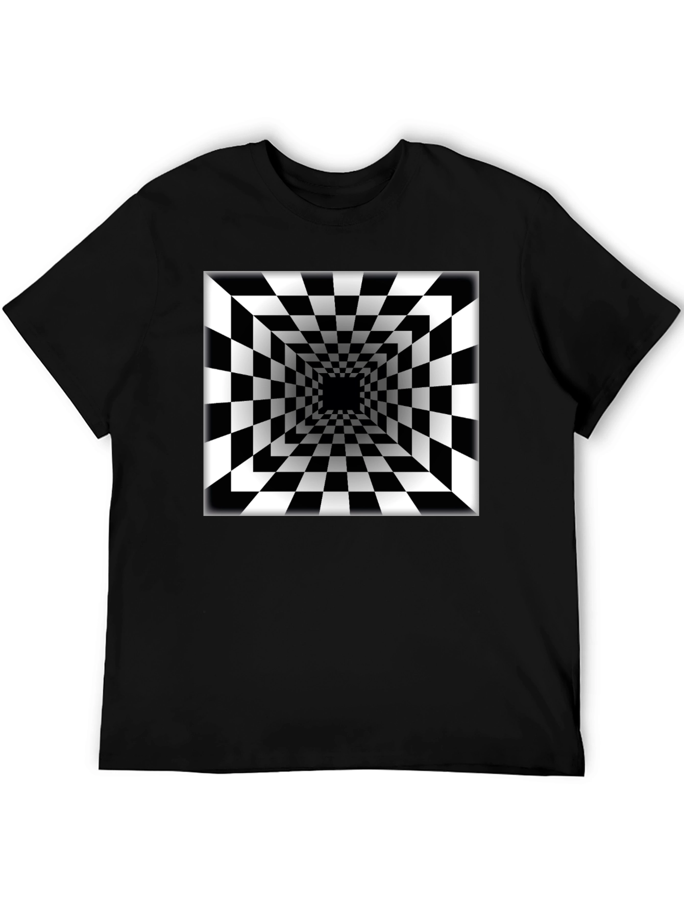 Optical Illusion Checkerboard Tunnel Black T-Shirt