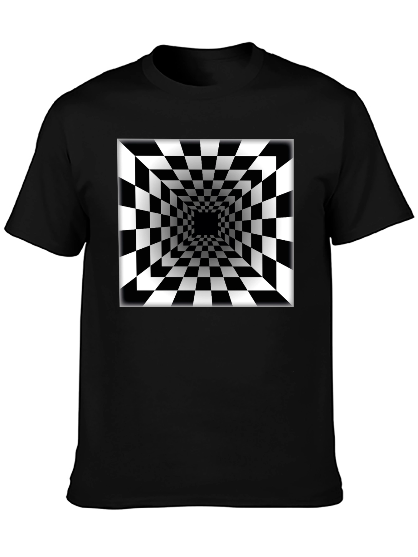 Optical Illusion Checkerboard Tunnel Black T-Shirt
