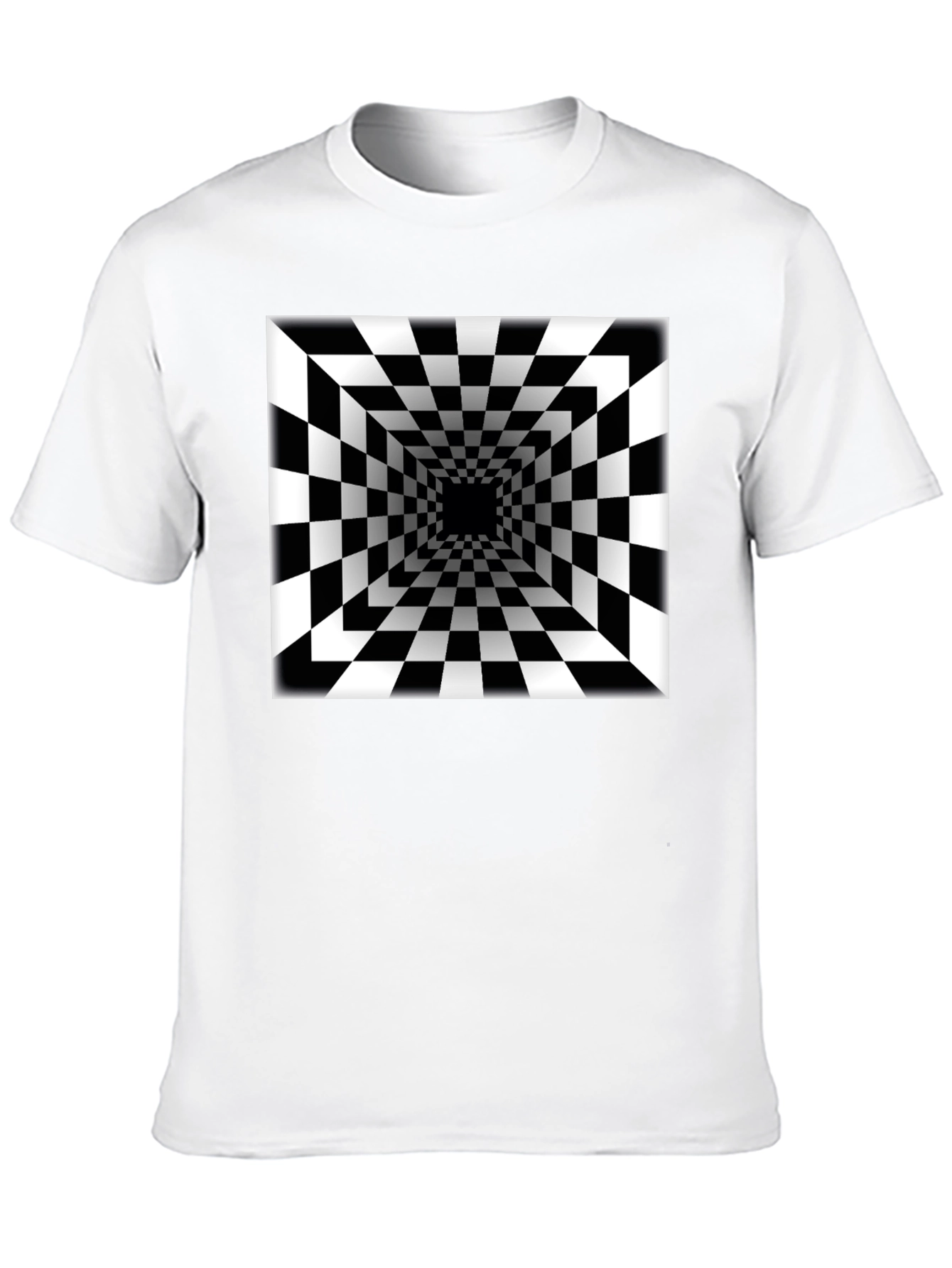 Optical Illusion Checkerboard Tunnel Black T-Shirt