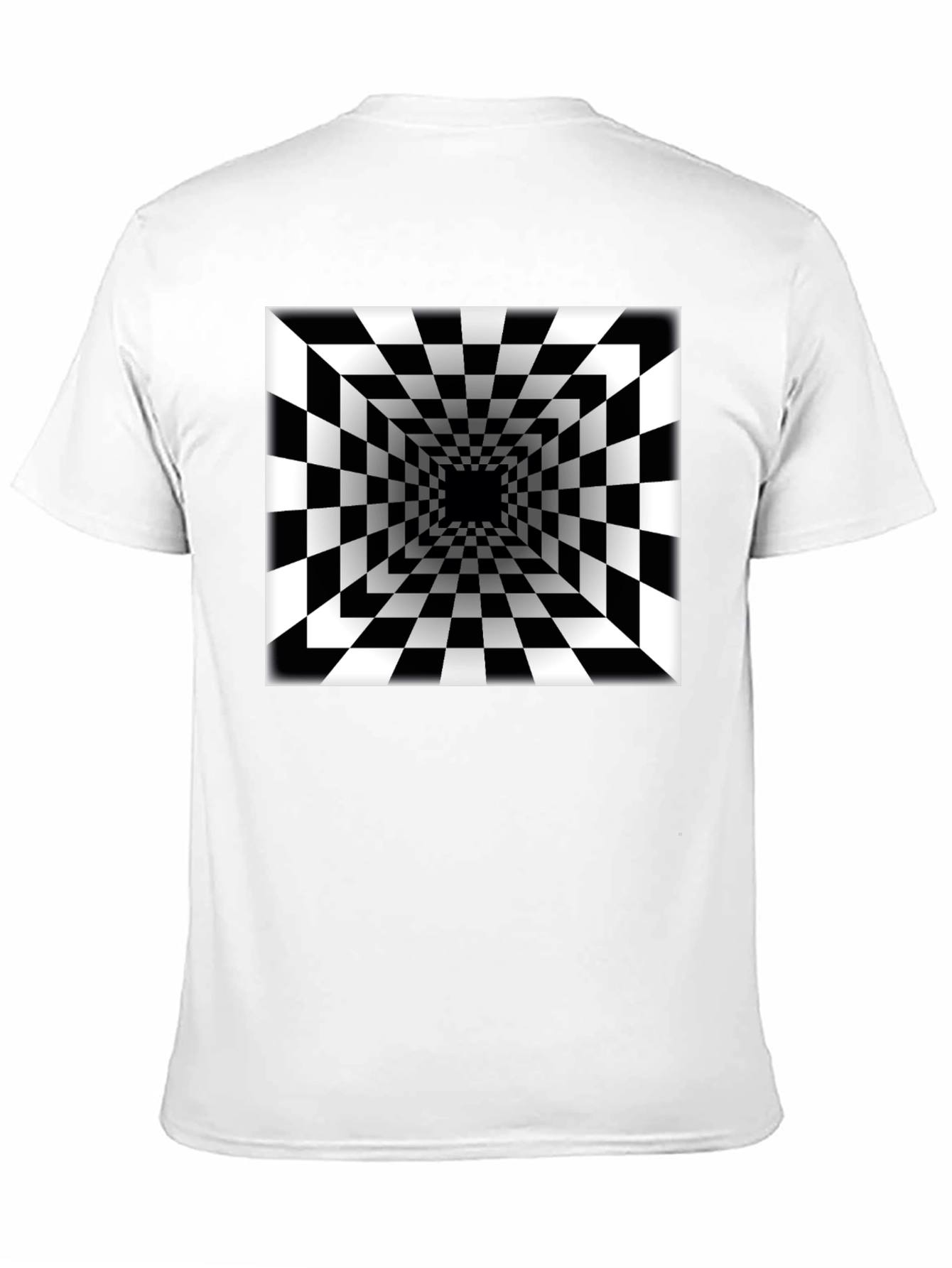 Optical Illusion Checkerboard Tunnel Black T-Shirt