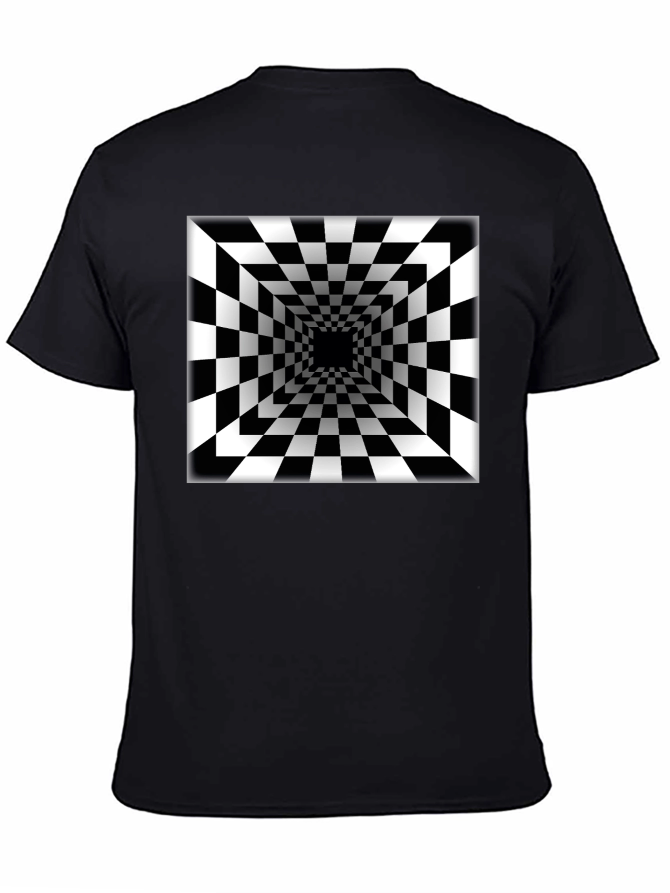 Optical Illusion Checkerboard Tunnel Black T-Shirt