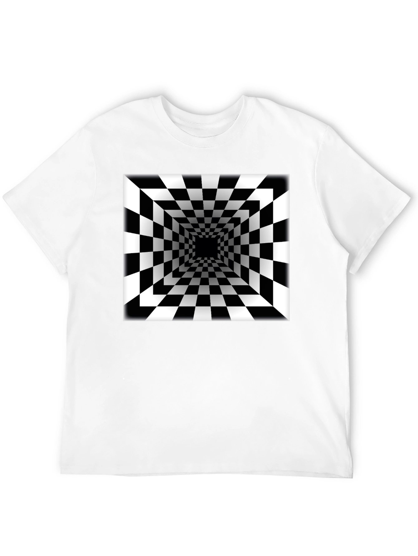 Optical Illusion Checkerboard Tunnel Black T-Shirt